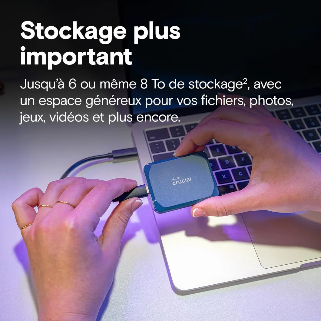 Crucial X10 2To Disque SSD Externe Portable USB-C 3.2 Gen2 2100Mo/s IP65 Bleu Mat