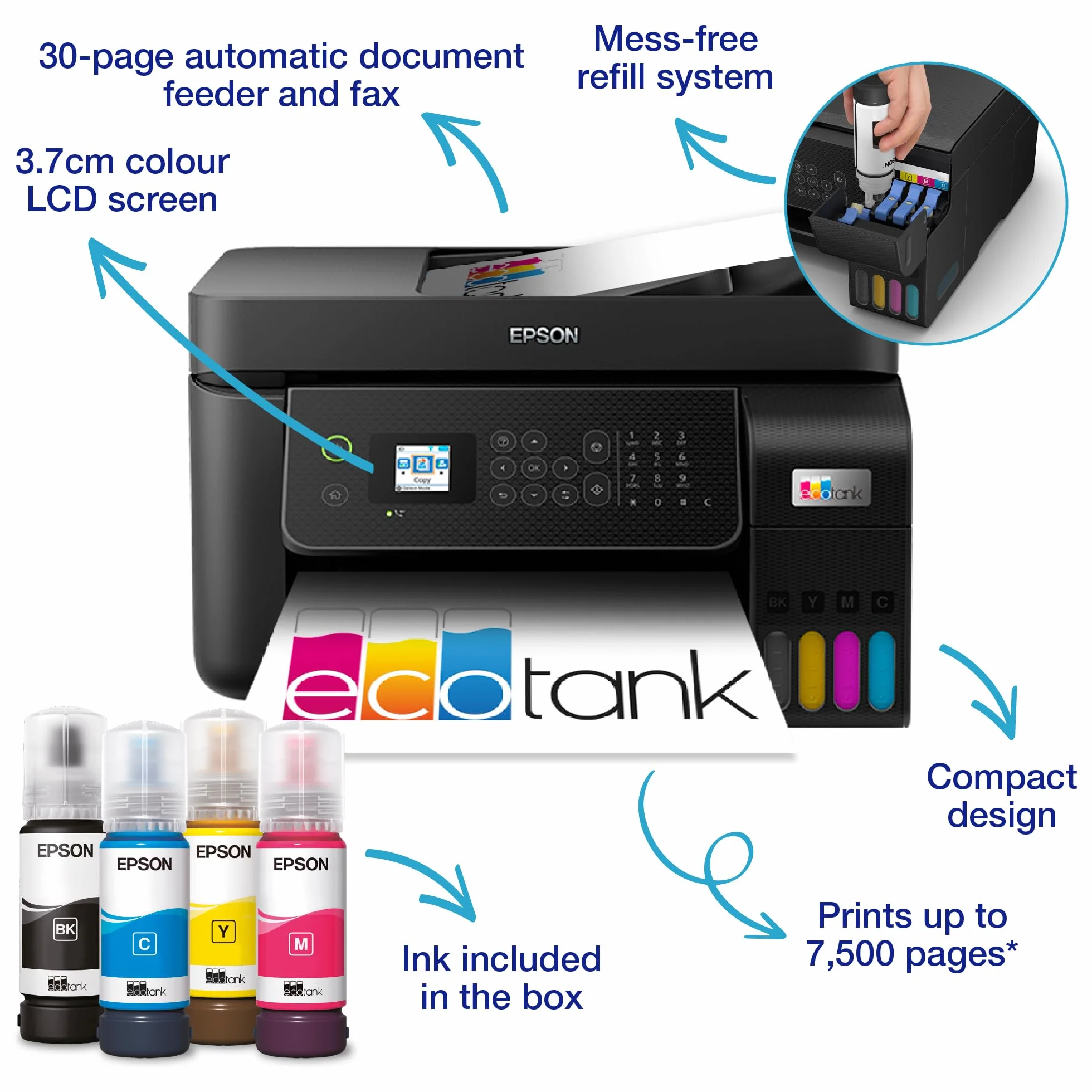 Epson EcoTank ET-4800 Imprimante Multifonction A4 Wi-Fi avec Réservoir d'Encre