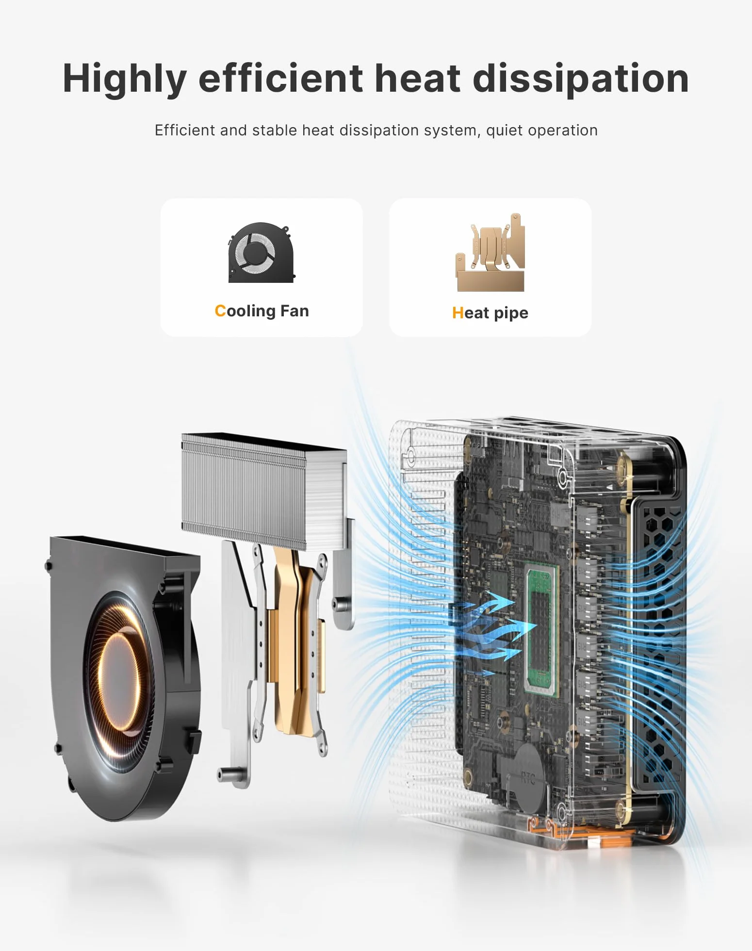 Mini PC C5 Ryzen 5 3500U 8GB RAM DDR4 256GB SSD Ordinateur de Bureau Compact Triple écran 4K 60Hz