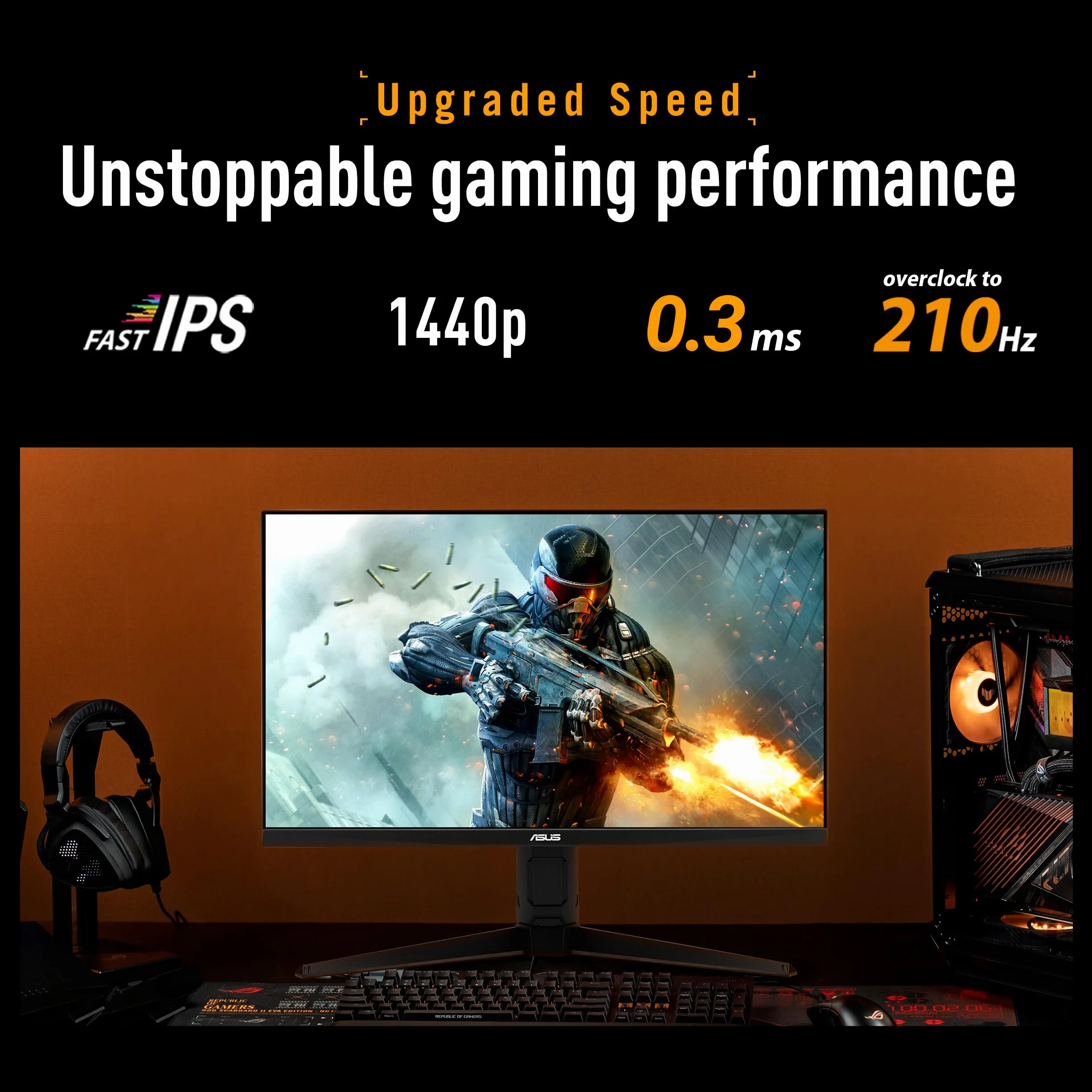ASUS TUF Gaming VG27AQL5A Moniteur Gaming 27" QHD 2560x1440 210Hz OC Fast IPS ELMB Sync 0.3ms GTG Ajustable en Hauteur