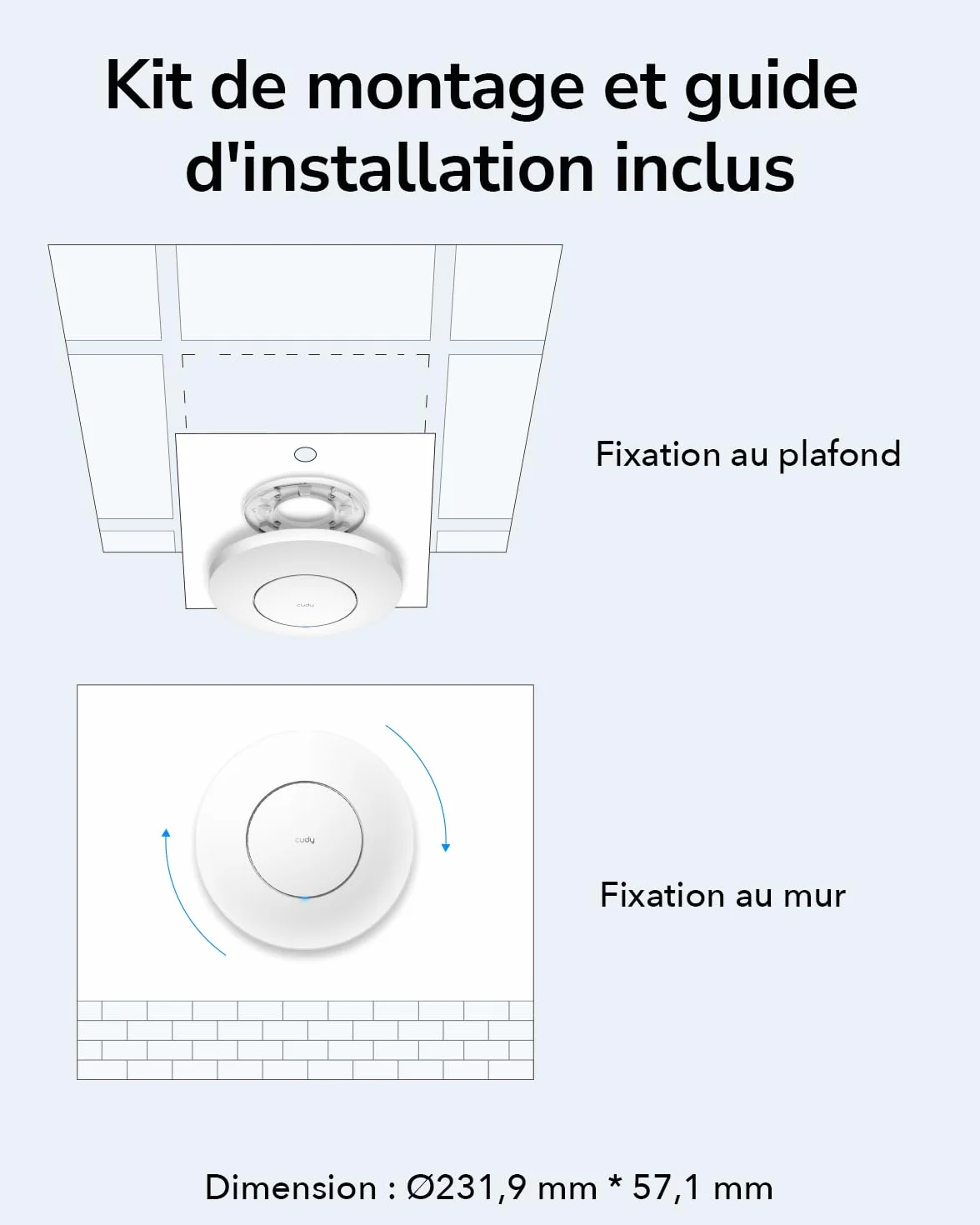 Cudy Point d'accès sans Fil Gigabit AC1200, WiFi d'entreprise avec Maille, MU-MIMO, PoE, AP1300