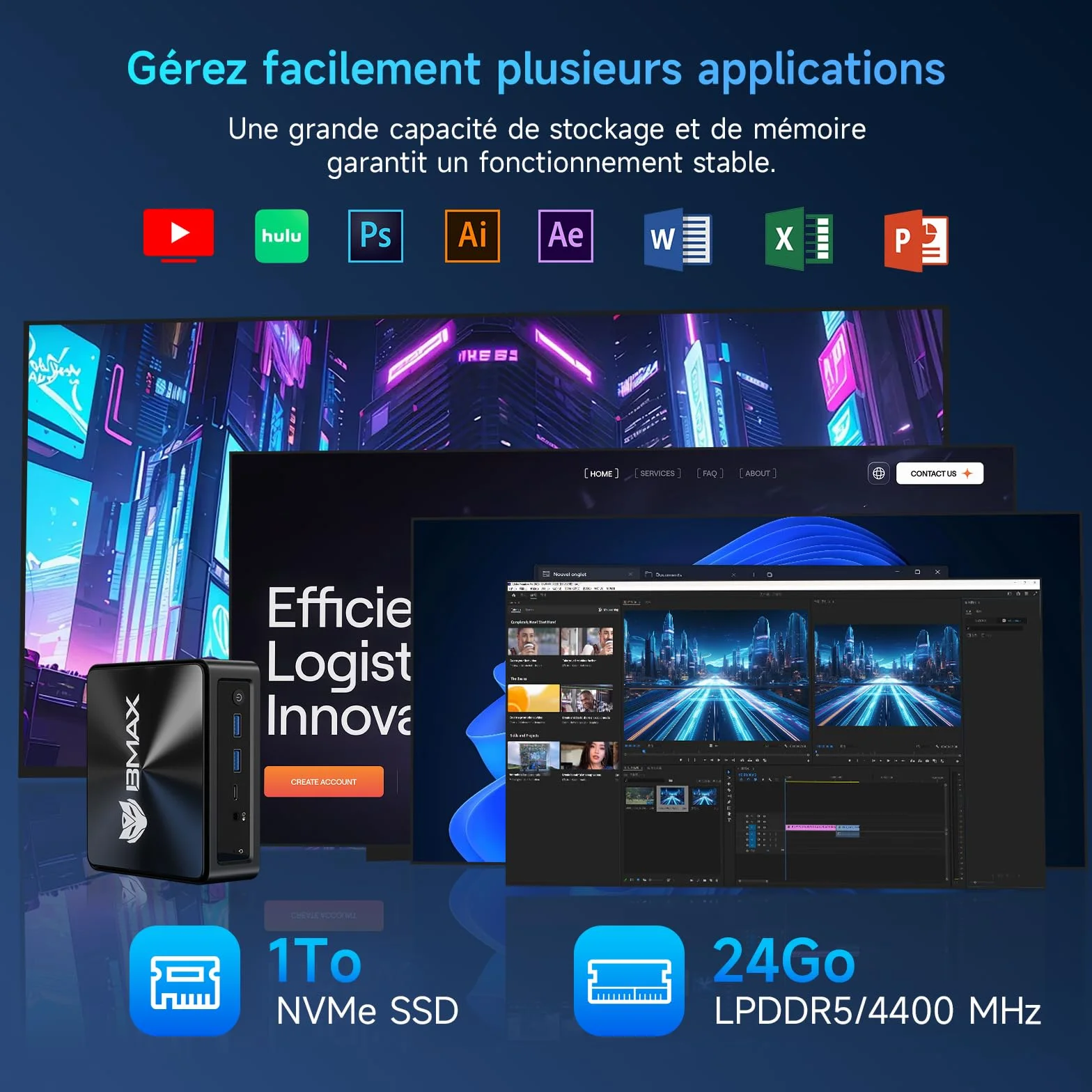 BMAX Mini PC B9Power Intel Core i9 12900H 24 Go RAM LPDDR5 1 to SSD NVMe Ordinateur Bureau Triple Affichage 4K WiFi 6 Bluetooth 5.2