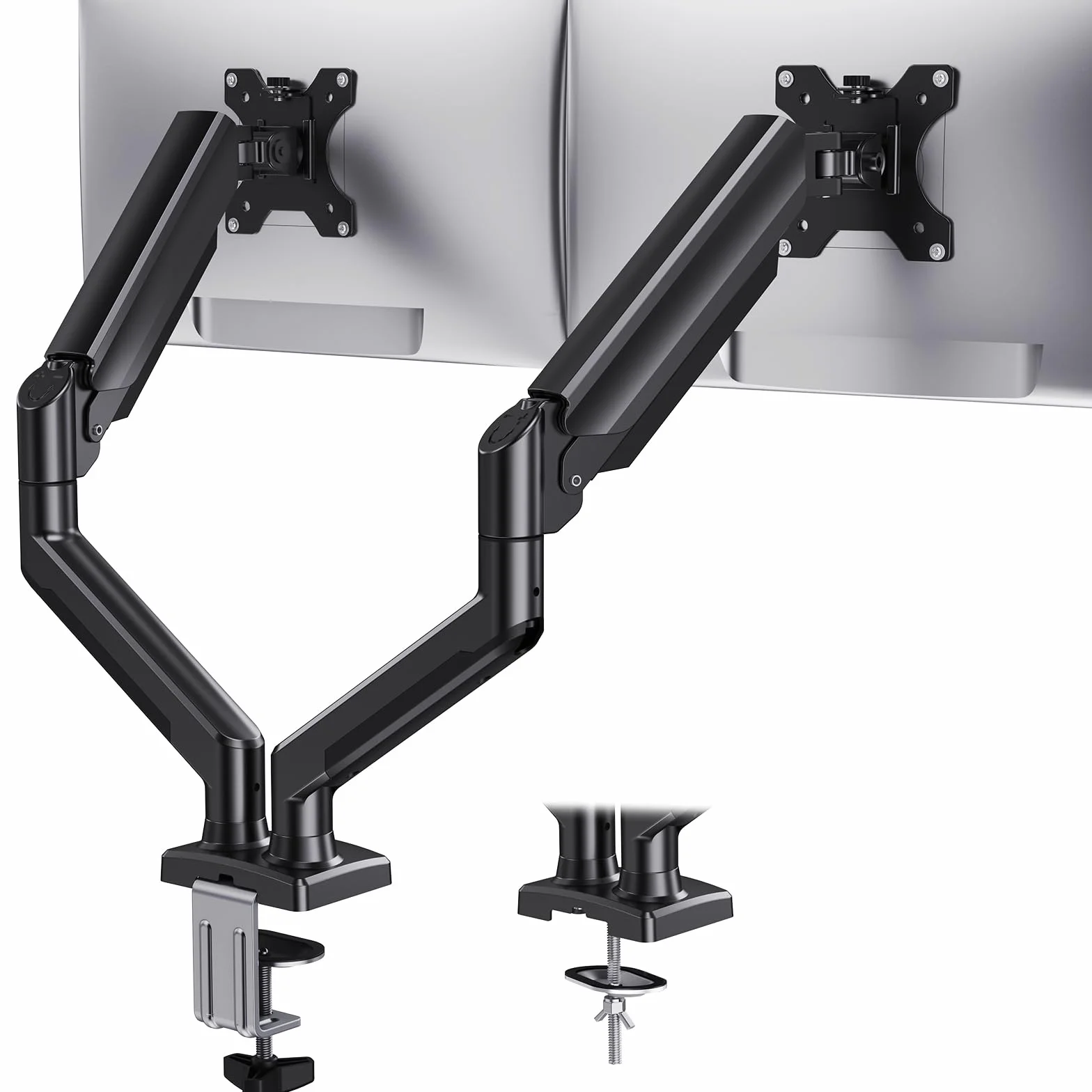 HUANUO Support Écran PC 2 Écrans 32 Pouces, Bras Support Gaming Max 10 kg, Réglable Hauteur/Inclinaison/Pivotement/Rotation, VESA 75/100 mm