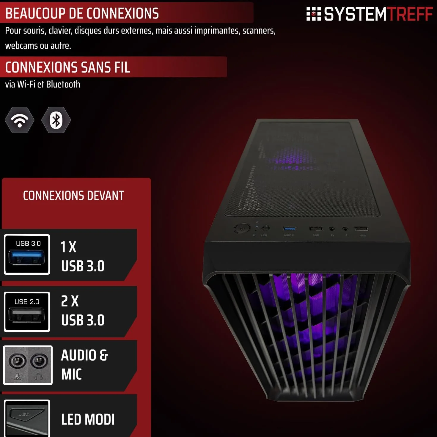 PC Gamer AMD Ryzen 7 5700X 8x4.6GHz Nvidia RTX 5060 8Go 1To M.2 NVMe 32Go DDR4 RAM Windows 11 Ordinateur de Bureau WLAN