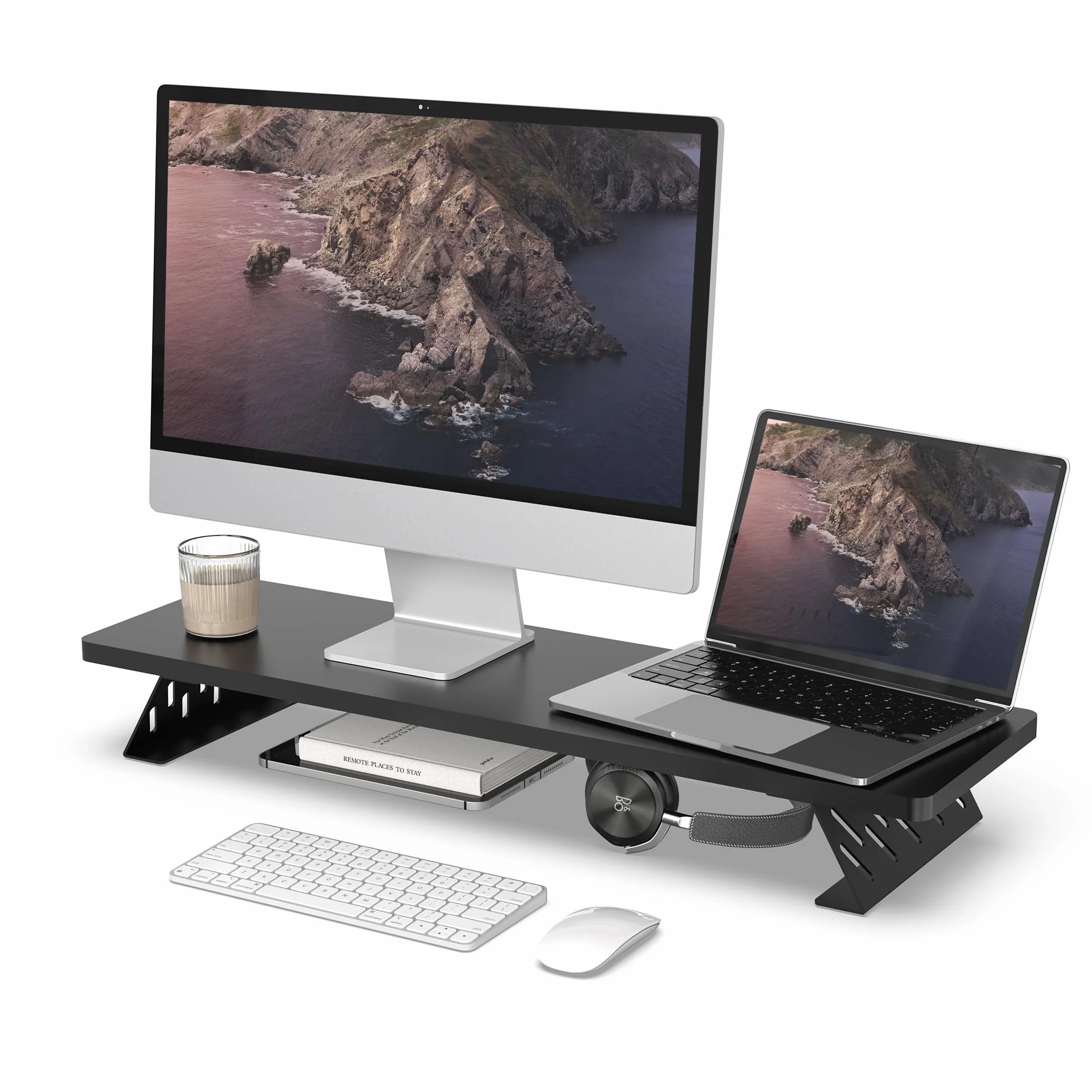 Fenge Réhausseur d'Écran d'Ordinateur, Support de Moniteur Portable, 80×23,5×10cm, Charge 25KG, Noir