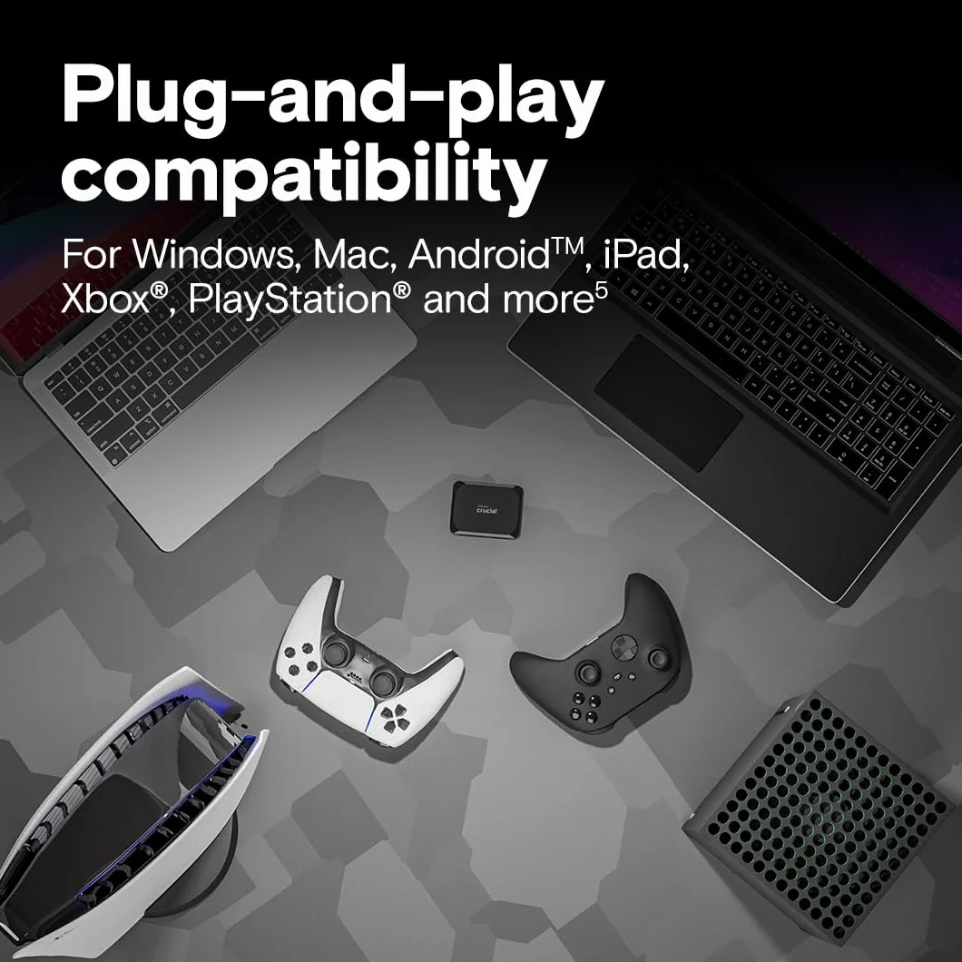 Crucial X9 1To Disque SSD Externe Portable, Jusqu’à 1050Mo/s, USB-C 3.2 - CT1000X9SSD902