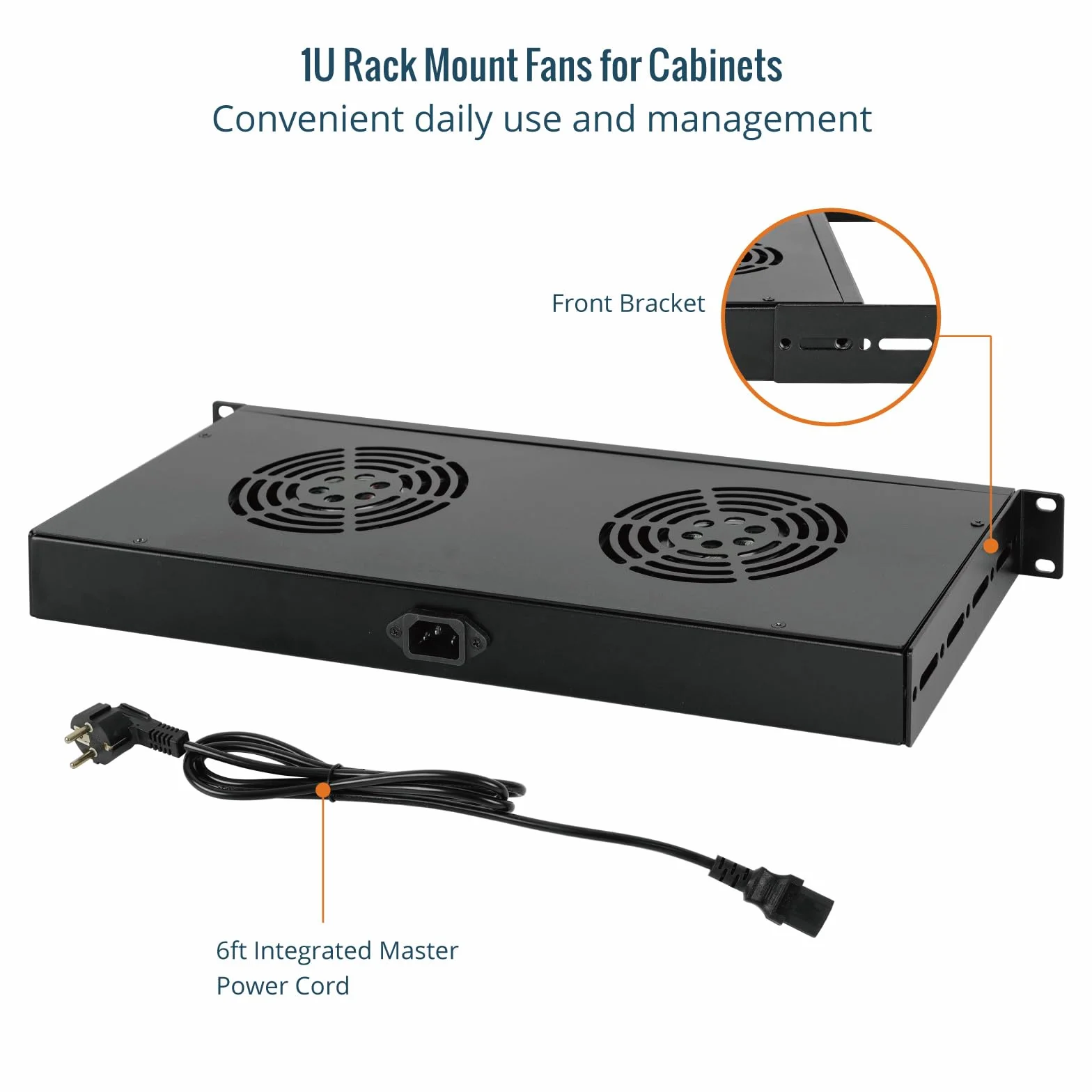 Tecmojo Module de Ventilation pour Rack 1U 19 Pouces 2 Ventilateurs Support Rail Réglable 190-331mm Câble 1,8m Noir
