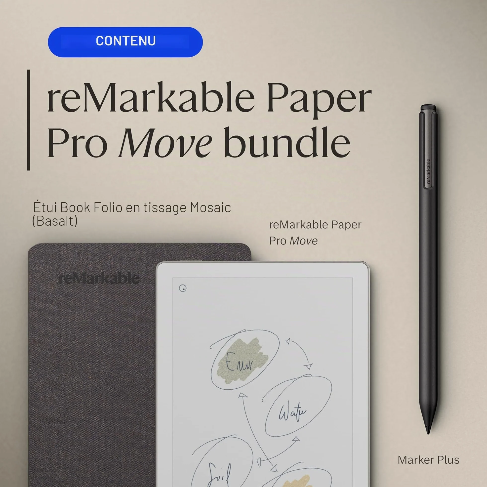 reMarkable Paper Pro Move Tablette à Encre électronique Écran Couleur 7,3" Stylet Marker Plus Housse Book Folio Mosaic Basalte
