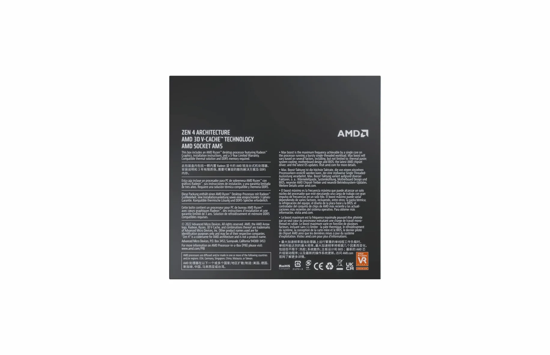 AMD Ryzen 7 7800X3D Processeur 3D V-Cache 8 Cœurs 16 Threads 5,0 GHz Socket AM5 120W TDP