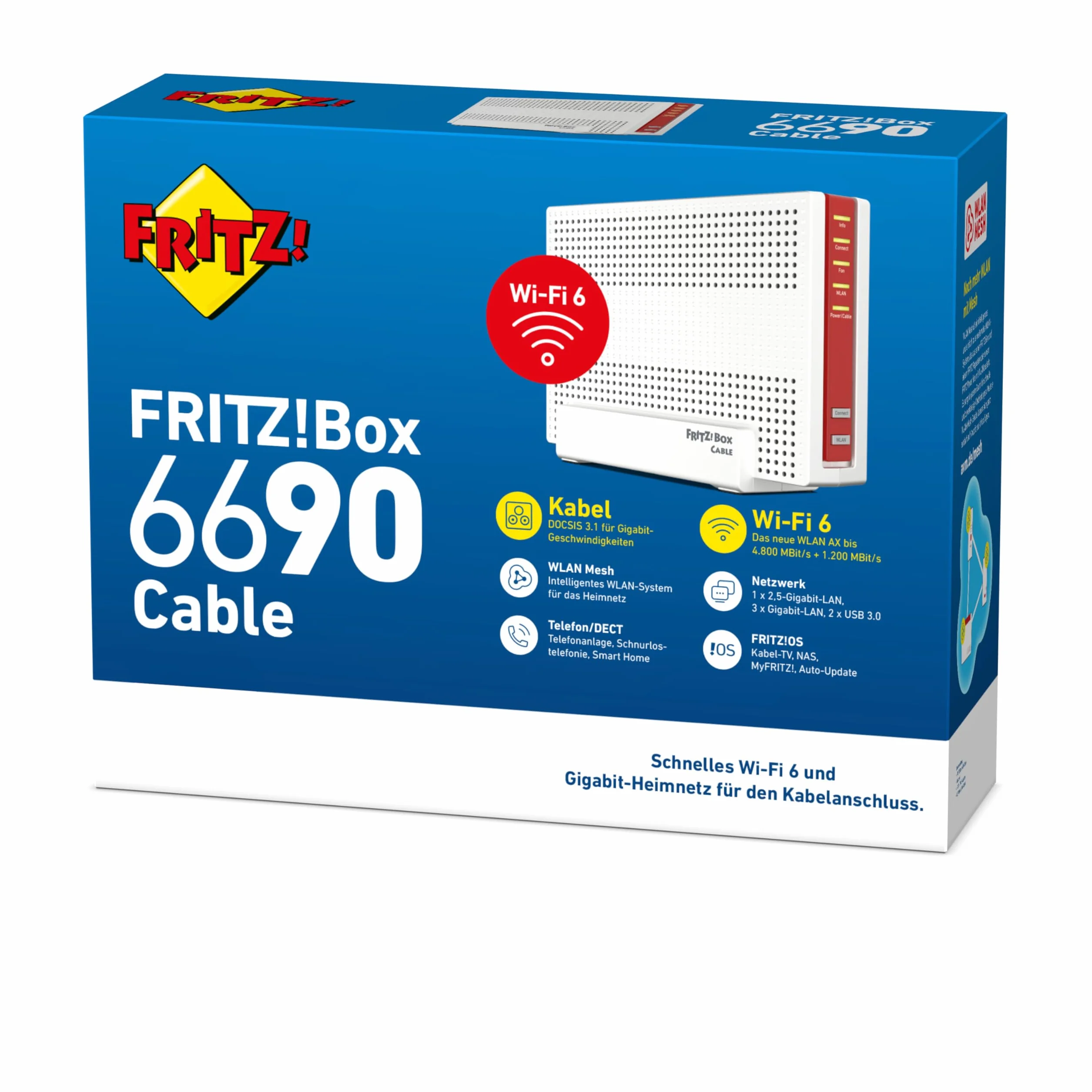 AVM FRITZ!Box 6690 Câble Modem DOCSIS 3.1 Wi-Fi 6 4x4 4800 Mbps 5 GHz 1200 Mbps 2.4 GHz LAN 2.5 Gigabit USB 3.0 Blanc Rouge