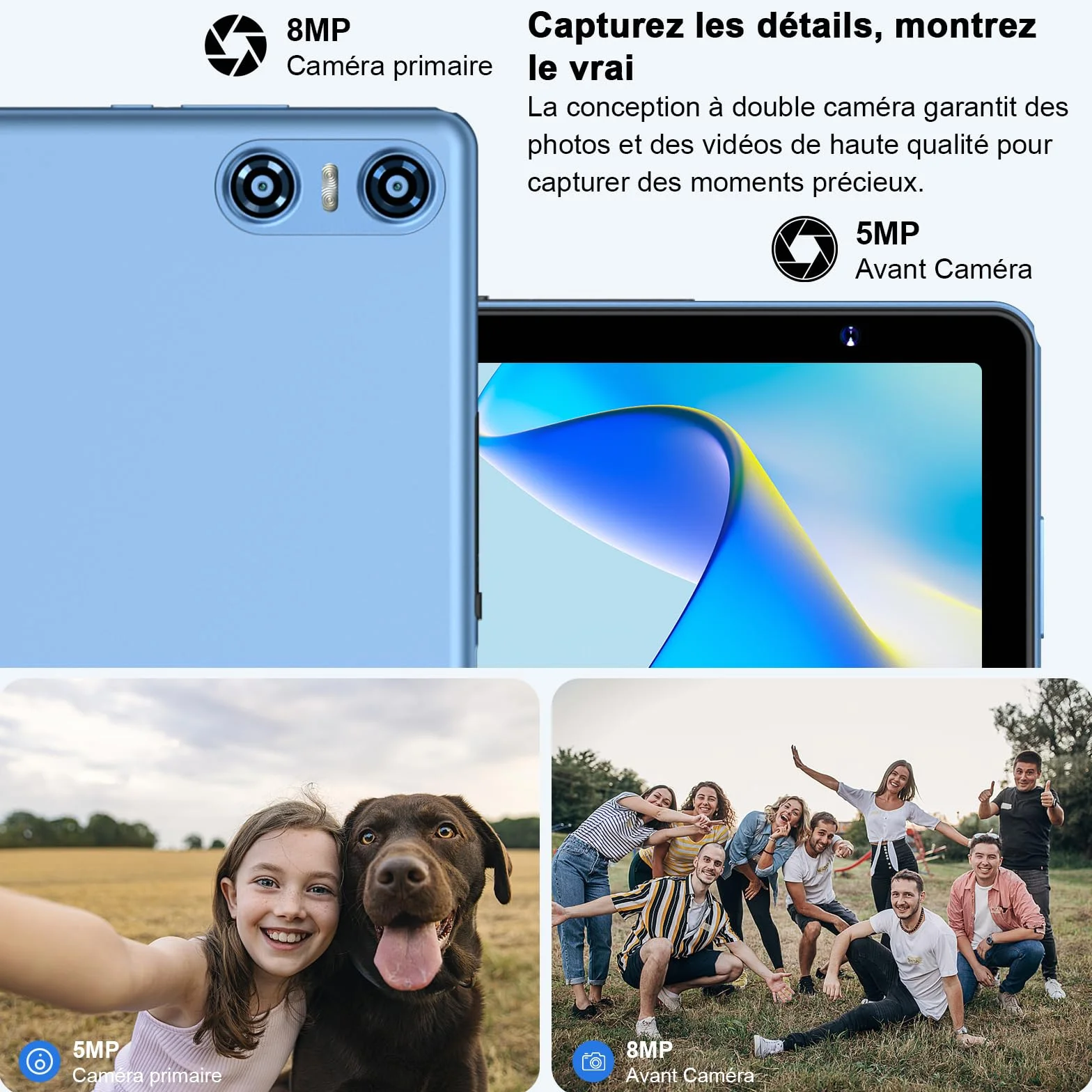 Tablette 10 Pouces Android 20Go RAM 128Go ROM Octa-Core 5G WiFi 6 Widevine L1 GMS GPS BT 5.0 6000mAh - Bleu