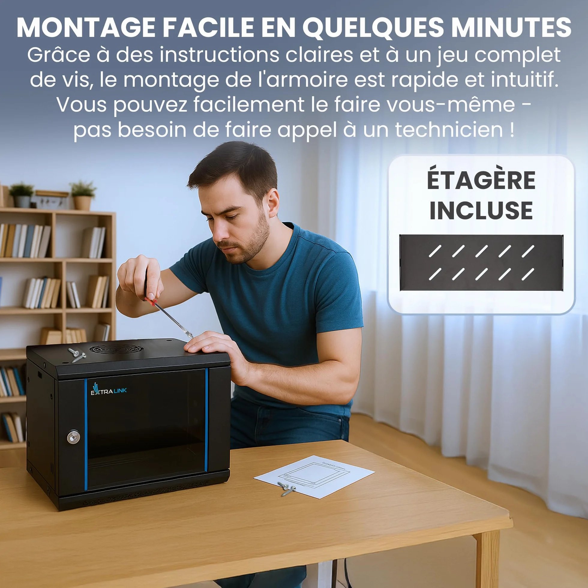 Extralink Baie de Brassage 19 Pouces 6U Armoire réseau 400mm Profondeur Montage Mural Sol 60kg Noir