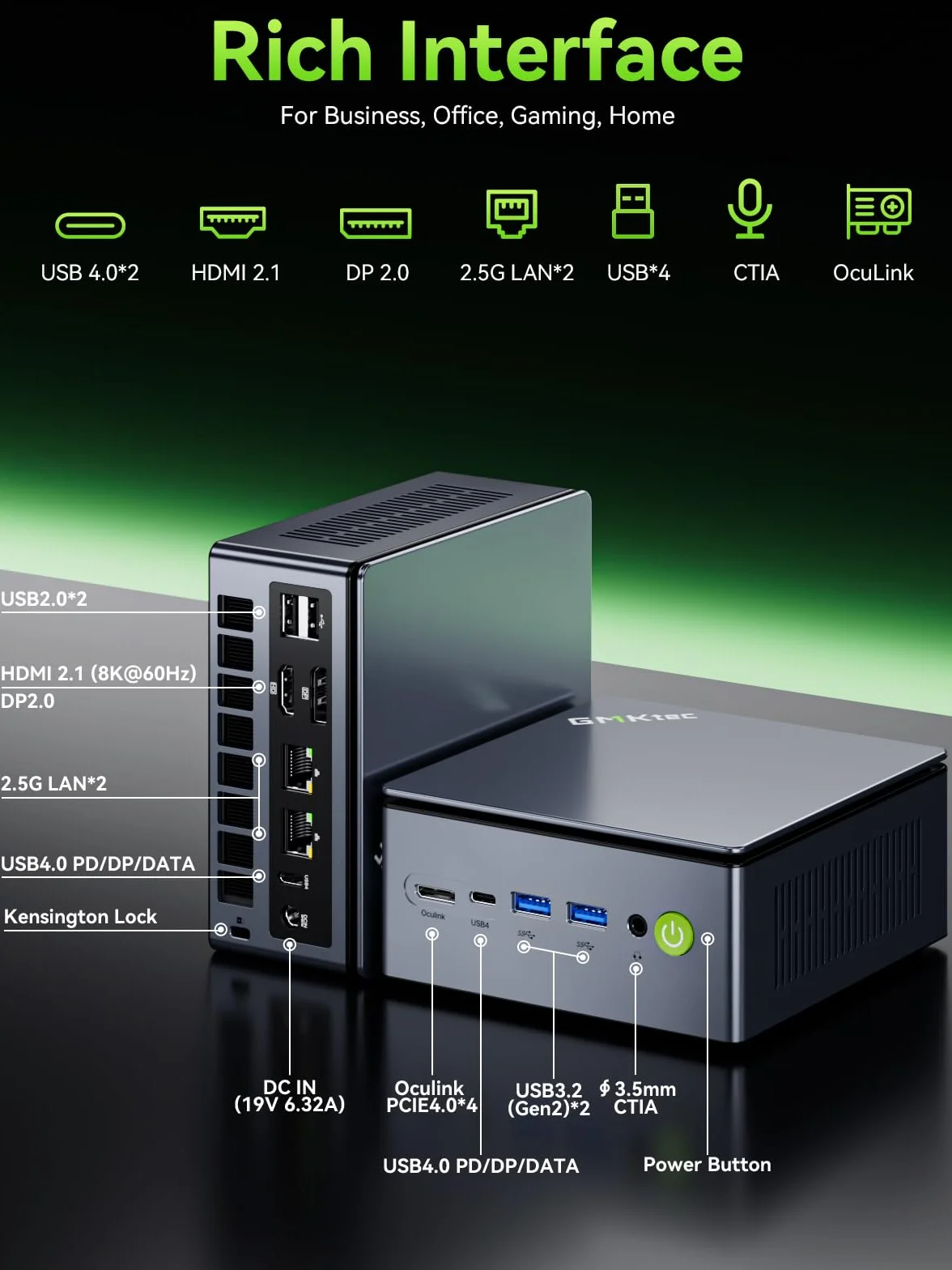 GMKtec M7 Ultra Ryzen 7 Pro 6850U Mini PC Gaming 32GB DDR5 1TB SSD PCIe Oculink Double LAN 2.5G USB4 HDMI 2.1