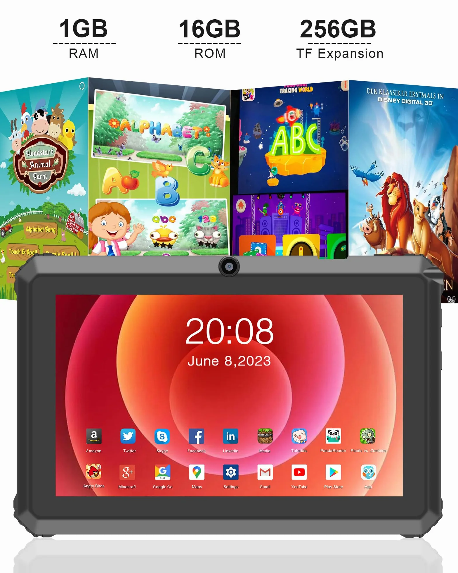 Tablette Android 7 Pouces 256 Go Rouge avec Support