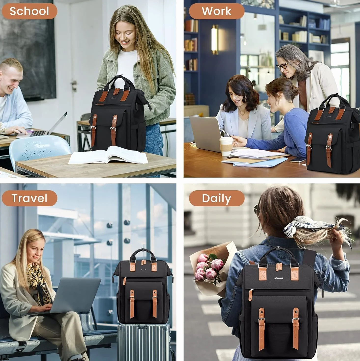 LOVEVOOK Sac à Dos Femme Ordinateur Portable Imperméable Grand Sac à Dos PC Voyage