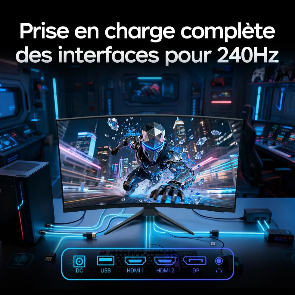 KTC Écran PC Gamer 32 Pouces Incurvé 240Hz FHD 1ms VA 1500R HDR10 AMD FreeSync H32C5