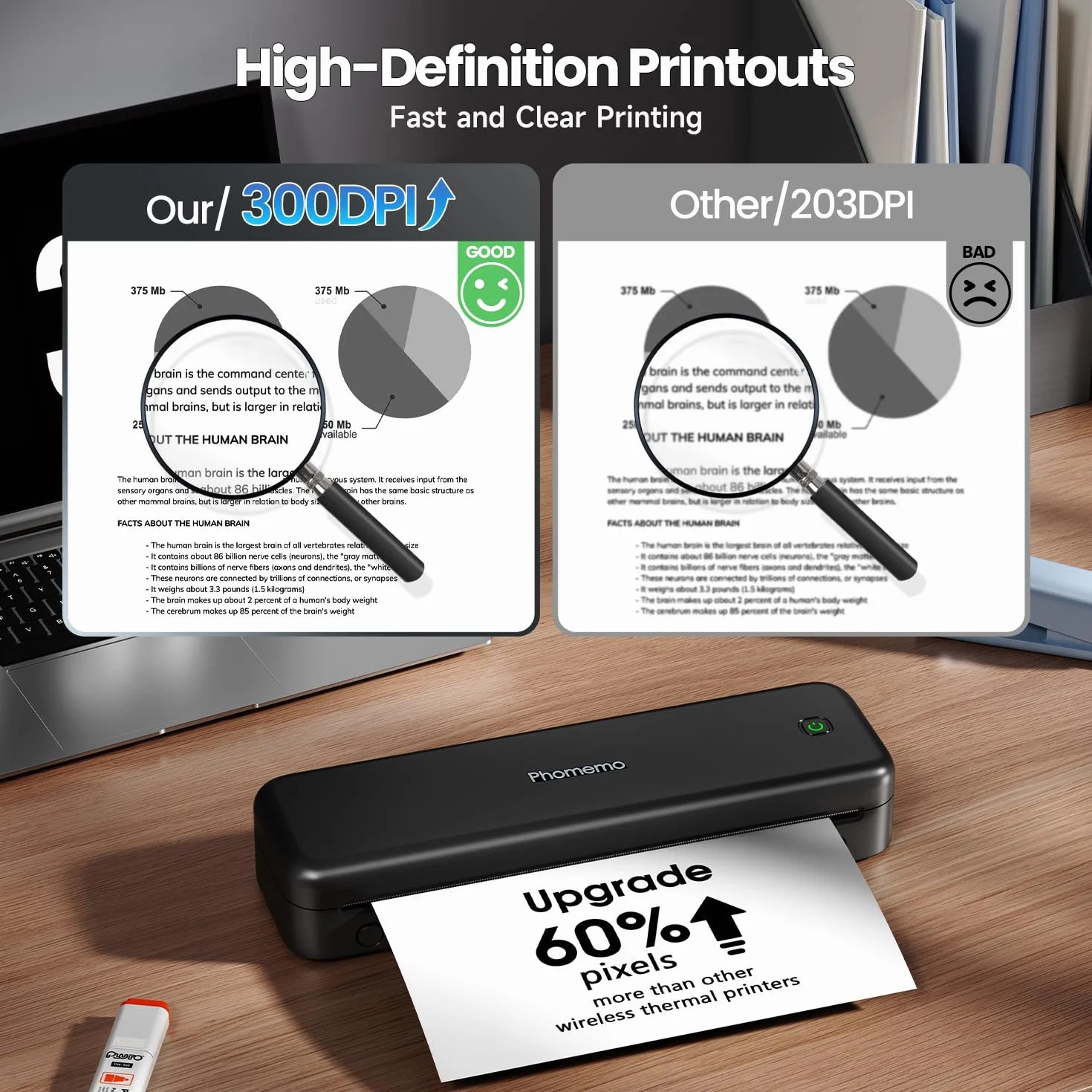 Phomemo M834 Imprimante Thermique A4 sans Encre Bluetooth USB Portable avec Mallette et Papier Noir