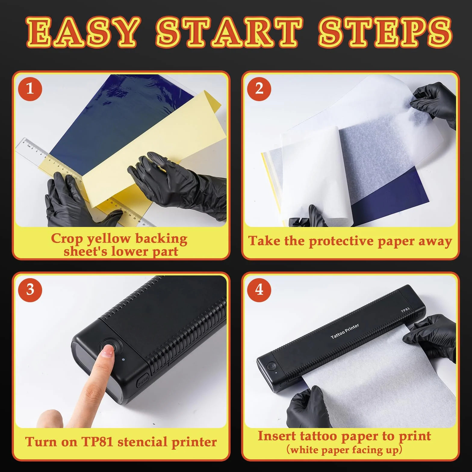 TP81 Imprimante Tatouage Thermocopieur avec 10 Feuilles A4 Papier Transfert, Compatible iPad & Phone & PC