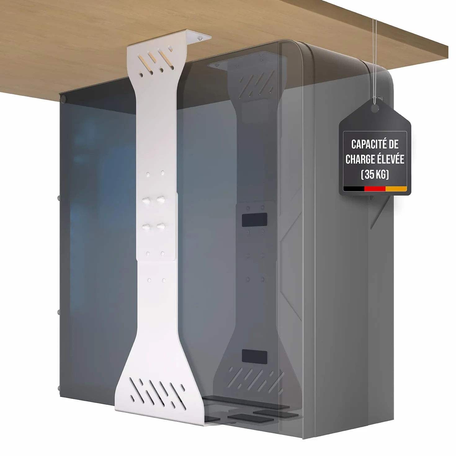 Support PC sous Bureau Charge Lourde 35 kg Fixe Adaptable Blanc