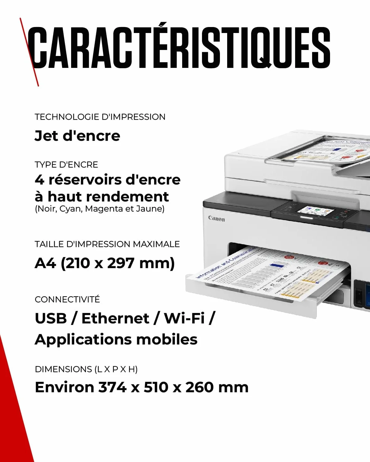 Canon MAXIFY GX2050 Imprimante A4 Couleur Jet d'encre MegaTant Tout-en-Un sans Fil Wi-Fi Ethernet USB
