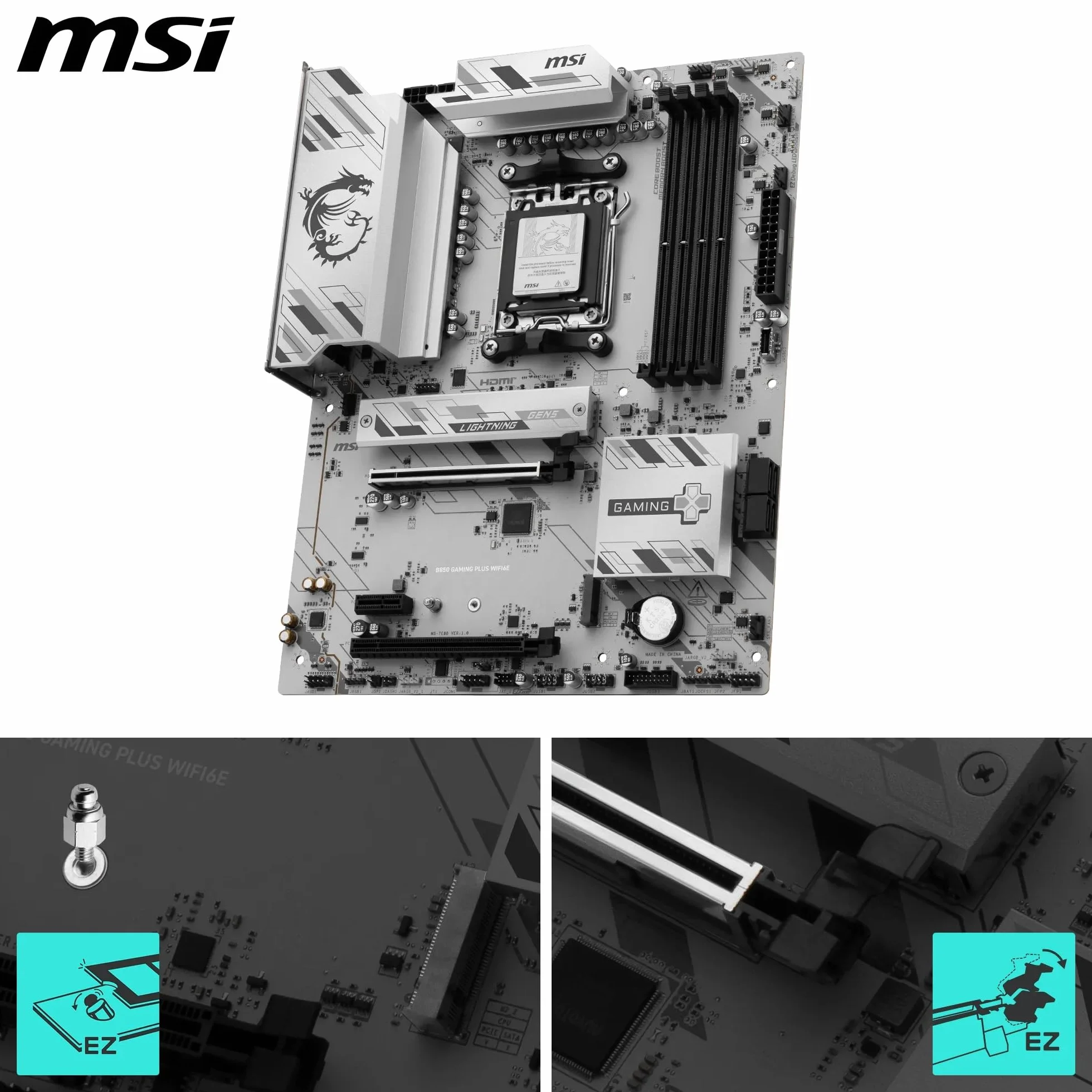 MSI B850 Gaming Plus WIFI6E Carte mère ATX pour AMD Ryzen 9000/8000/7000 AM5 DDR5 PCIe 4.0 M.2 Gen5 Wi-Fi 6E 2.5G LAN