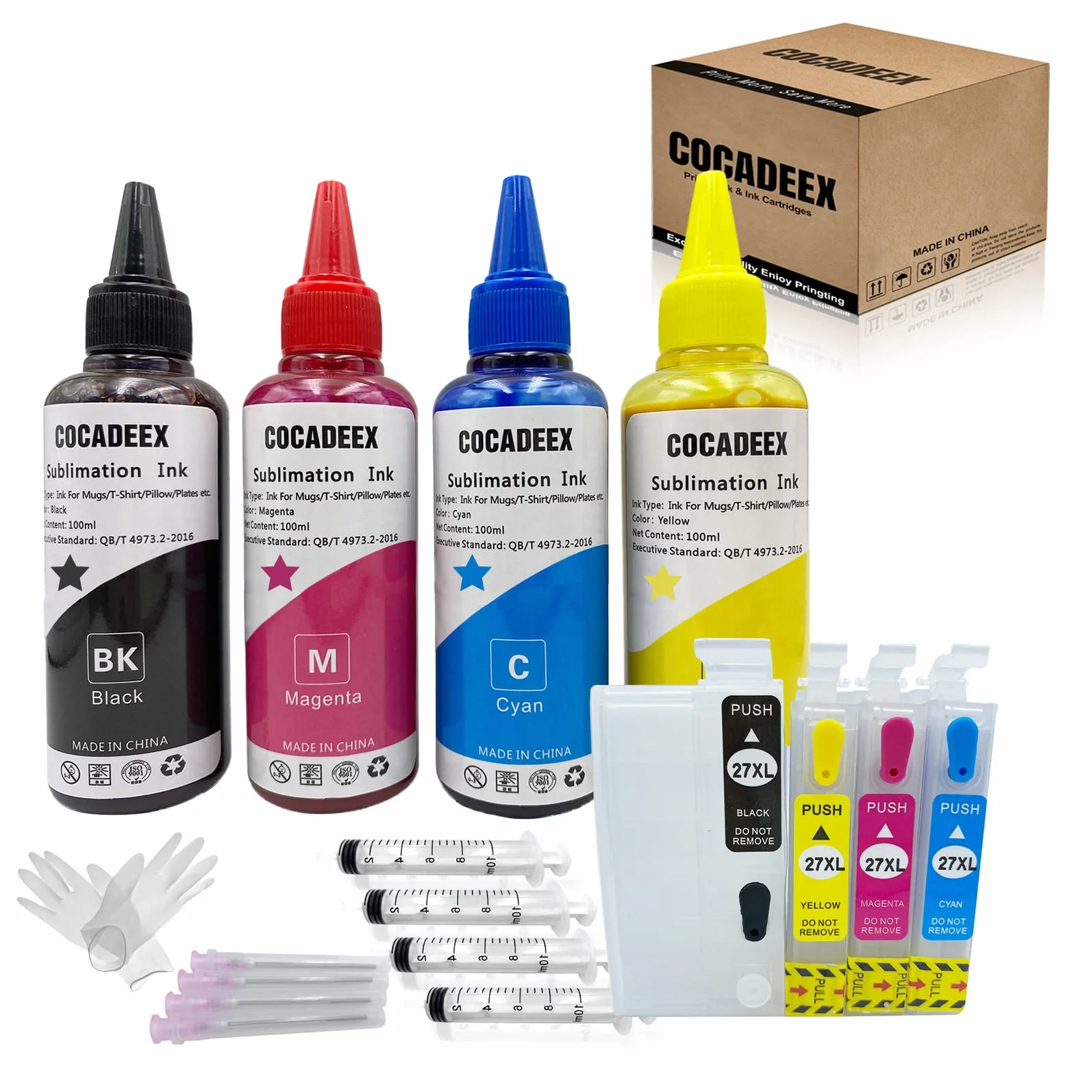 Lot de 27XL Recharge d'encre de Sublimation Compatible WF-3640 WF-7110 WF-7610 WF-7620 WF-7720 WF-7715 WF-7710 WF-7210