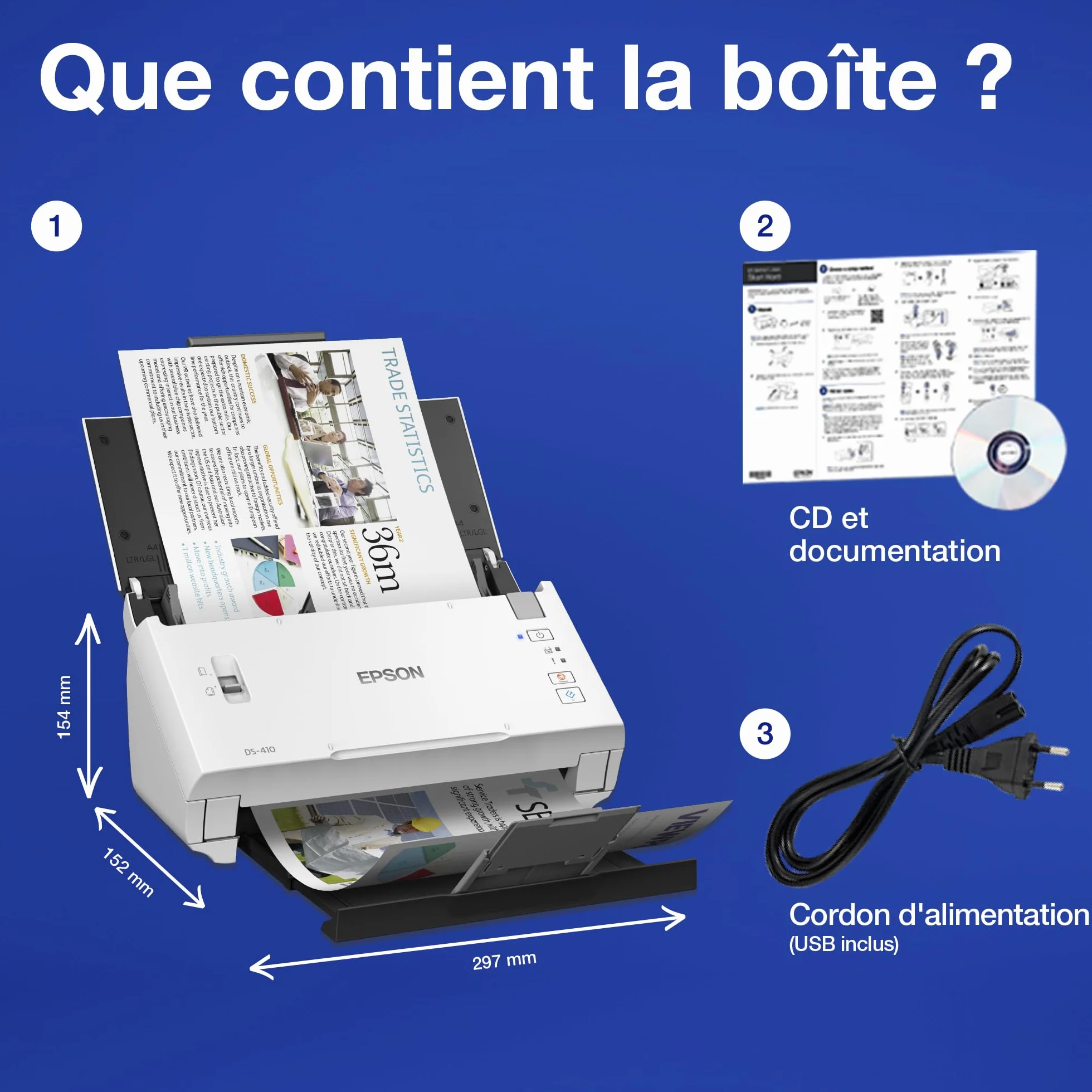 EPSON WorkForce DS-410 Scanner de documents A4 600 DPI USB ADF recto-verso 26ppm