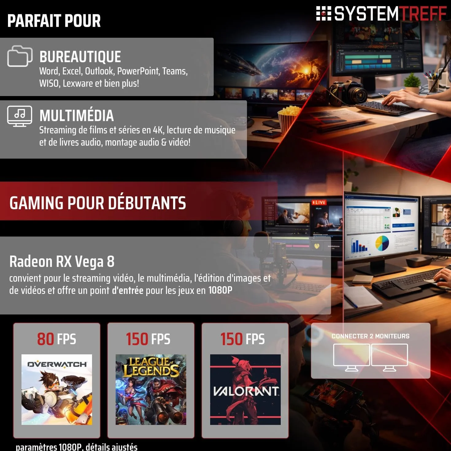 PC Gamer AMD Ryzen 7 5700G 8x4.6GHz Radeon RX Vega 8 1To M.2 NVMe 32Go DDR4 RAM Windows 11 Ordinateur de Bureau WLAN