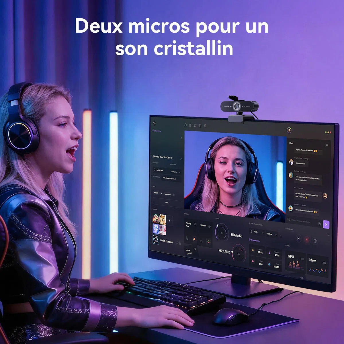 eMeet C60E 4K Webcam, Mise au Point Automatique PDAF, Double Microphone, Caméra de Streaming USB Plug & Play pour PC Mac
