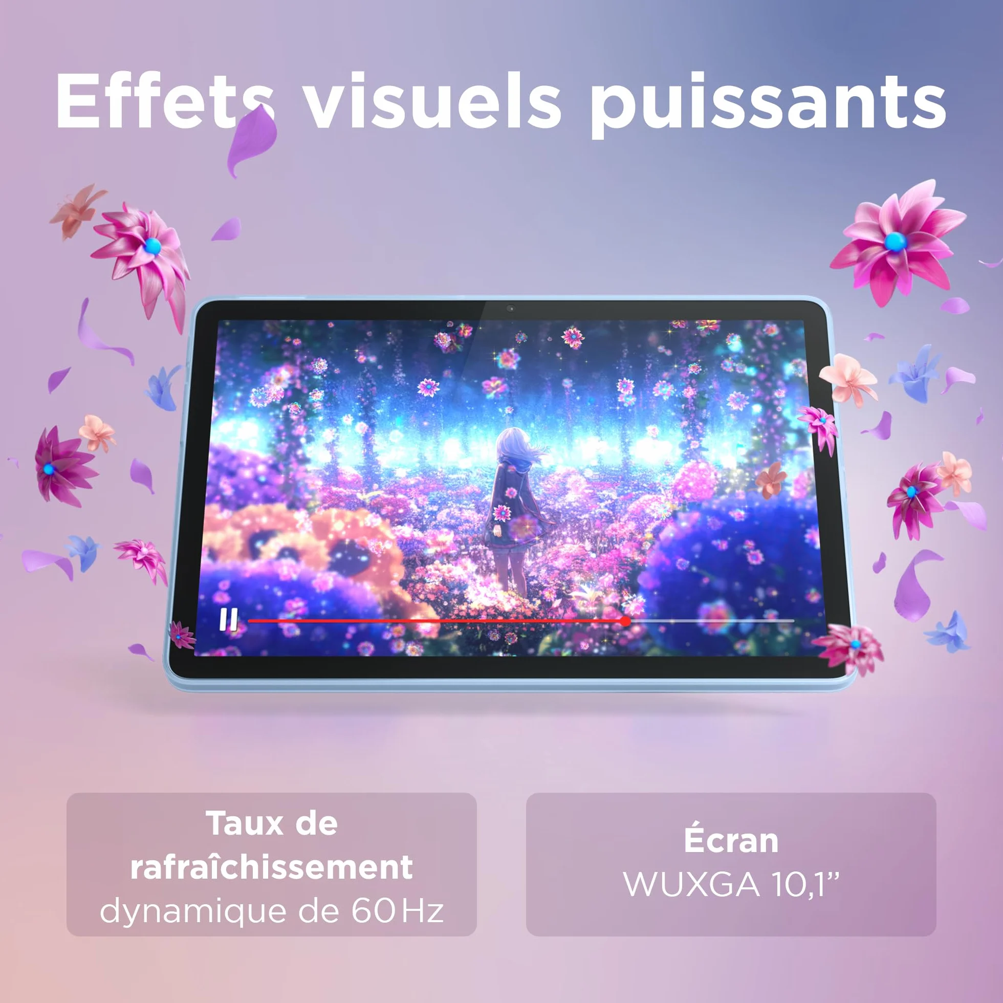 Lenovo Tab 10.1" WUXGA Tablette Tactile MediaTek Helio G85 8 Cœurs RAM 4Go 128Go Android 14 WiFi 5 Bluetooth Polar Blue