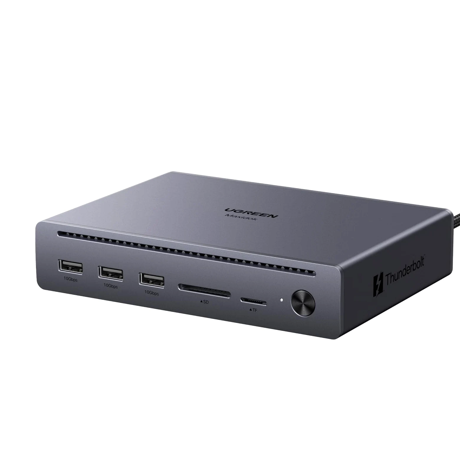 UGREEN Maxidok Thunderbolt 5 Docking Station Revodok 10 en 1 Station d'accueil avec 2*TBT5 120Gbps 8K60Hz DisplayPort Multi-Affichage 3*USB-A 3.2 10Gbps RJ45 Gigabit Lecteur SD TF 110W Max Charge