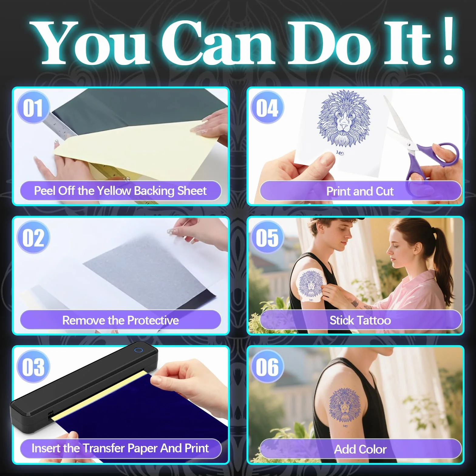 Imprimante de Tatouage Bluetooth Machine Transfert Professionnelle Portable sans Fil Aspiration Automatique 2026