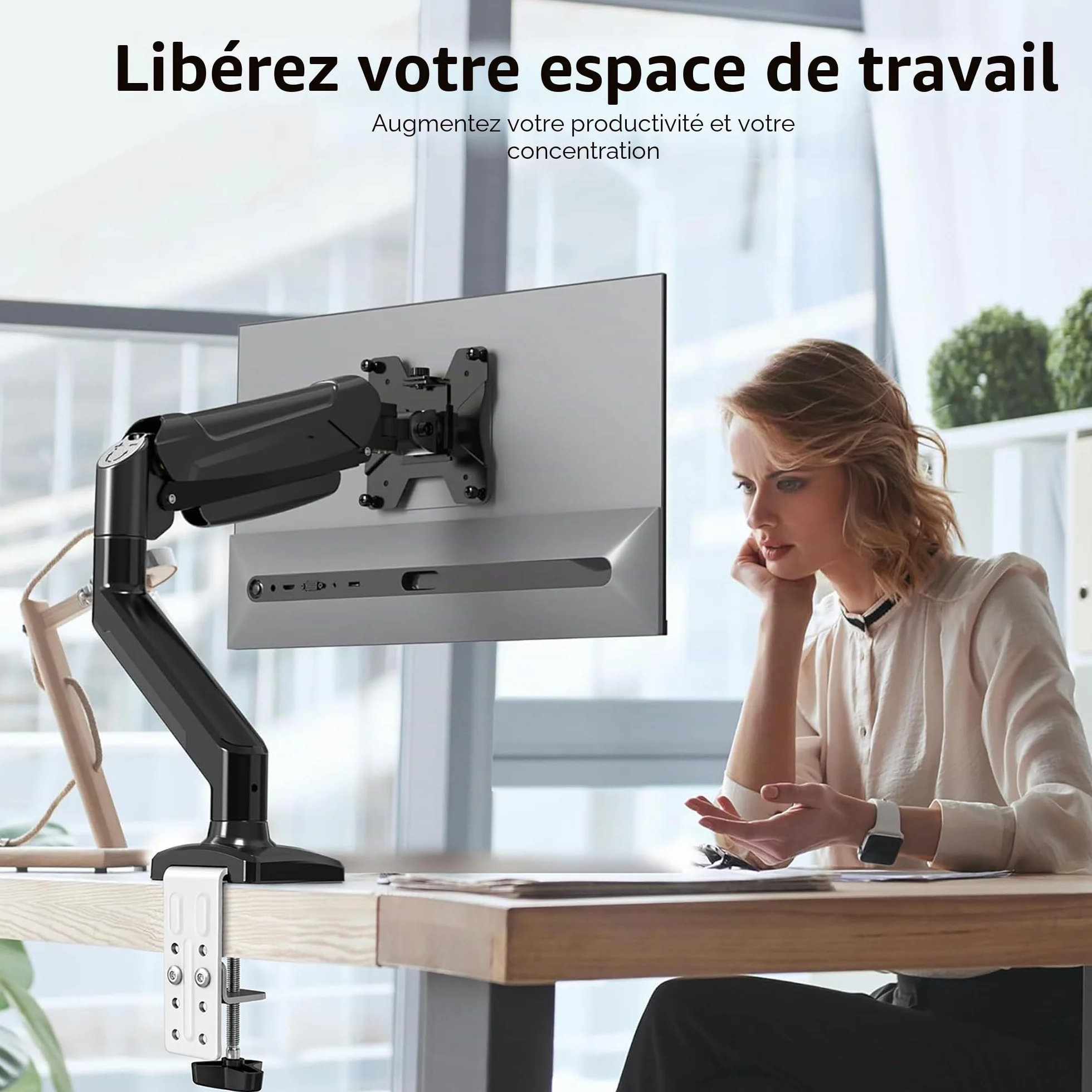 BONTEC Bras Articulé à Ressort à Gaz pour Moniteur 13-32 Pouces, Capacité 3-9kg, Rotation 360°, VESA 75/100mm