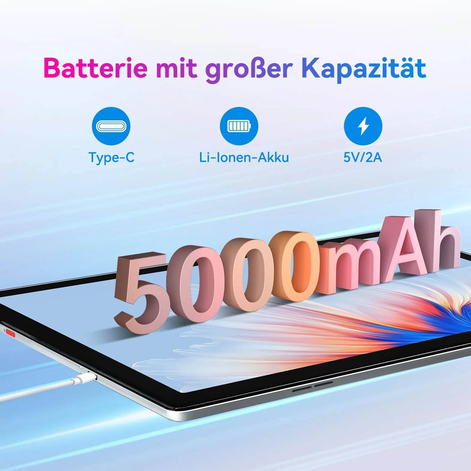 Tablette Android 10 pouces 6 Go RAM 64 Go extensible 128 Go Bluetooth 5.2 Wi-Fi 6 batterie 5000 mAh écran HD 1280×800 argent