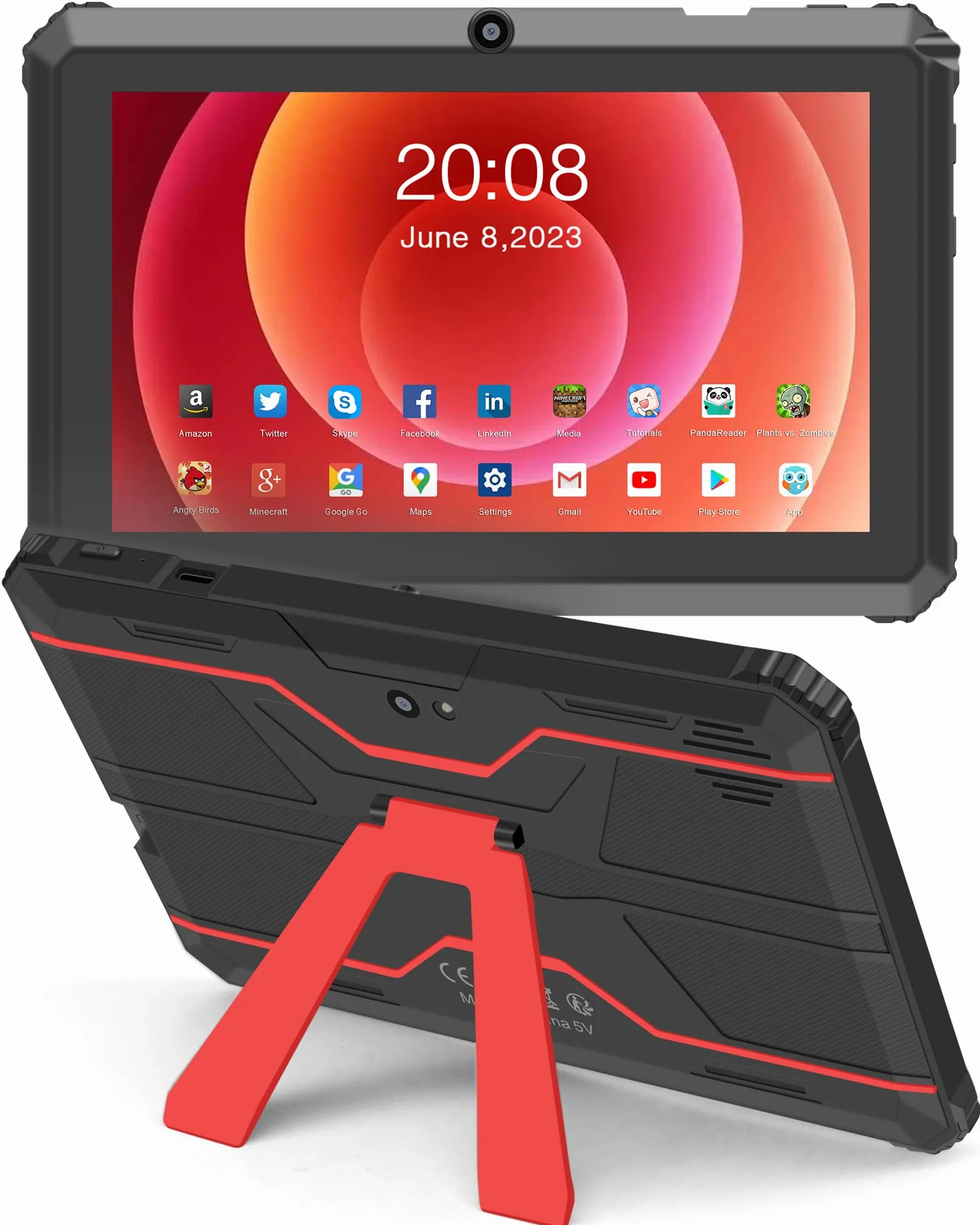 Tablette Android 7 Pouces 256 Go Rouge avec Support