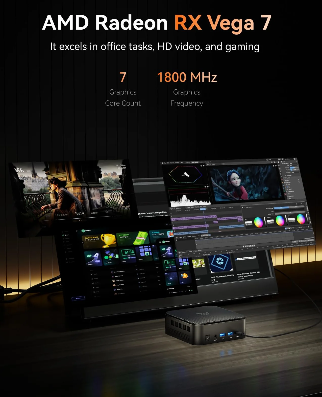 NiPoGi E3B Mini PC AMD Ryzen 5 7430U 16 Go LPDDR4X 512 Go SSD Micro Ordinateur Bureau Radeon RX Vega 7 WiFi 6 BT5.2