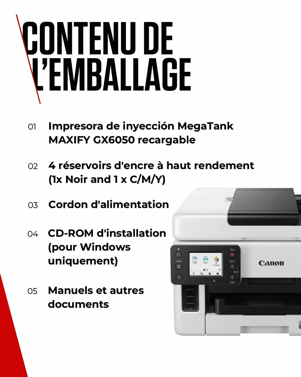 Canon MAXIFY GX6050 Imprimante A4 Couleur Jet d'encre MegaTank Tout-en-Un sans Fil Wi-Fi Ethernet USB
