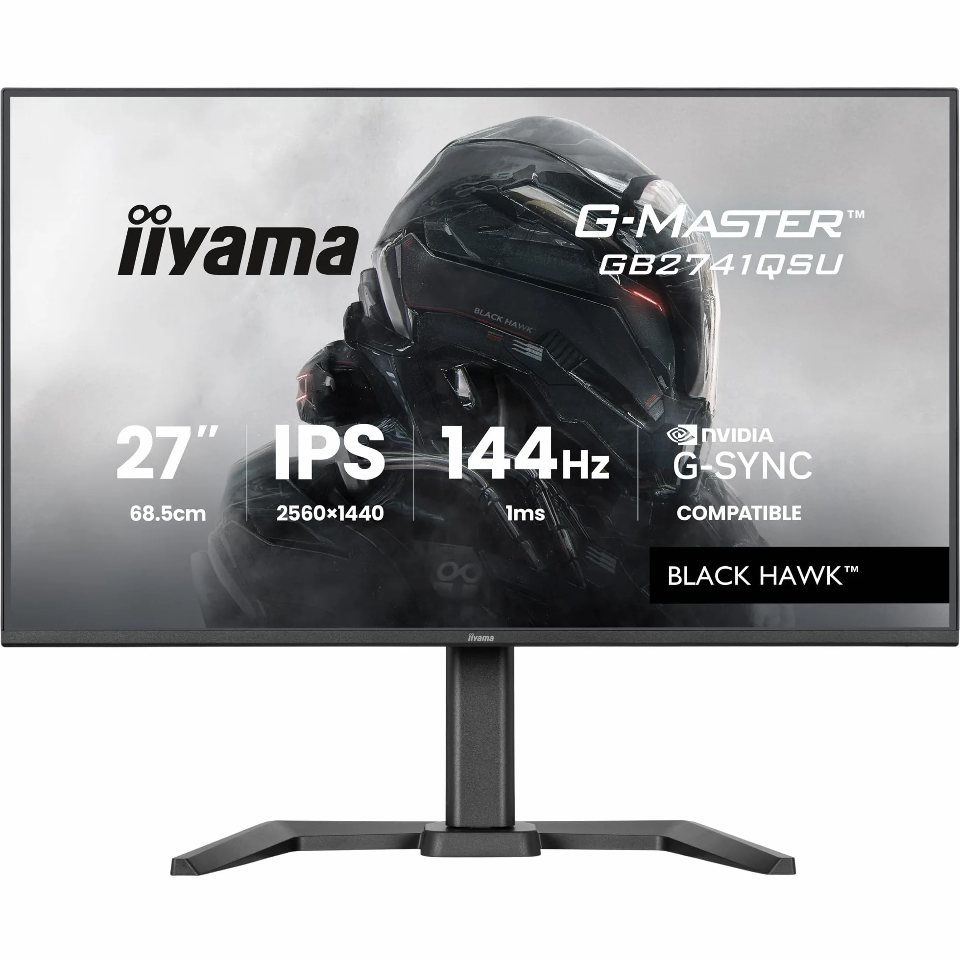 iiyama Ecran G-Master Black Hawk, GB2741QSU-B1 IPS, Adaptive Sync, QHD@144Hz, 1ms, 350cd, HP, HDMI/DP/USB HUB, réglable en Hauteur, Black Tuner, G-Sync Compatible