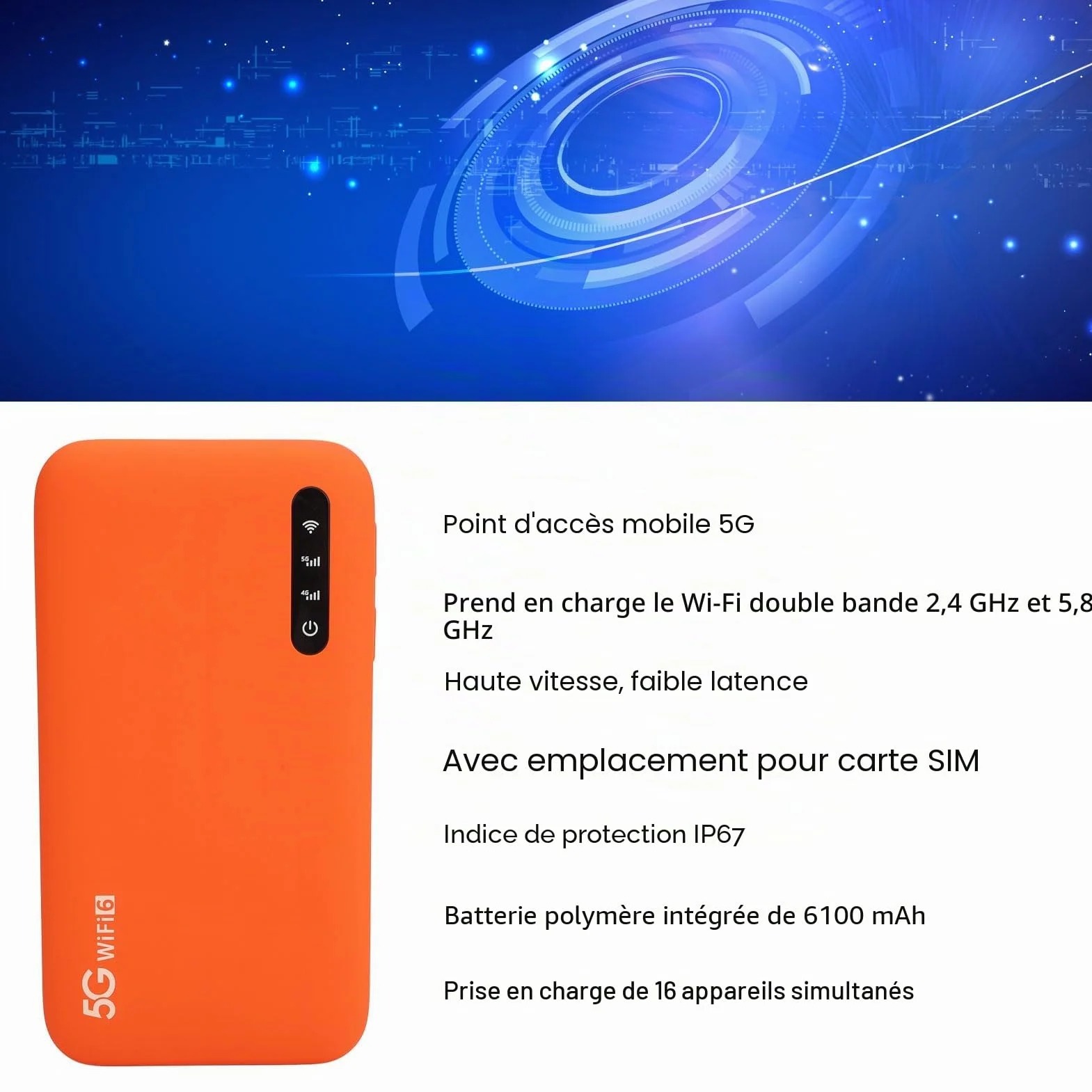 Goshyda Routeur WiFi 5G Portable avec Batterie 6100 mAh, Modem Mobile 5G pour Voyages