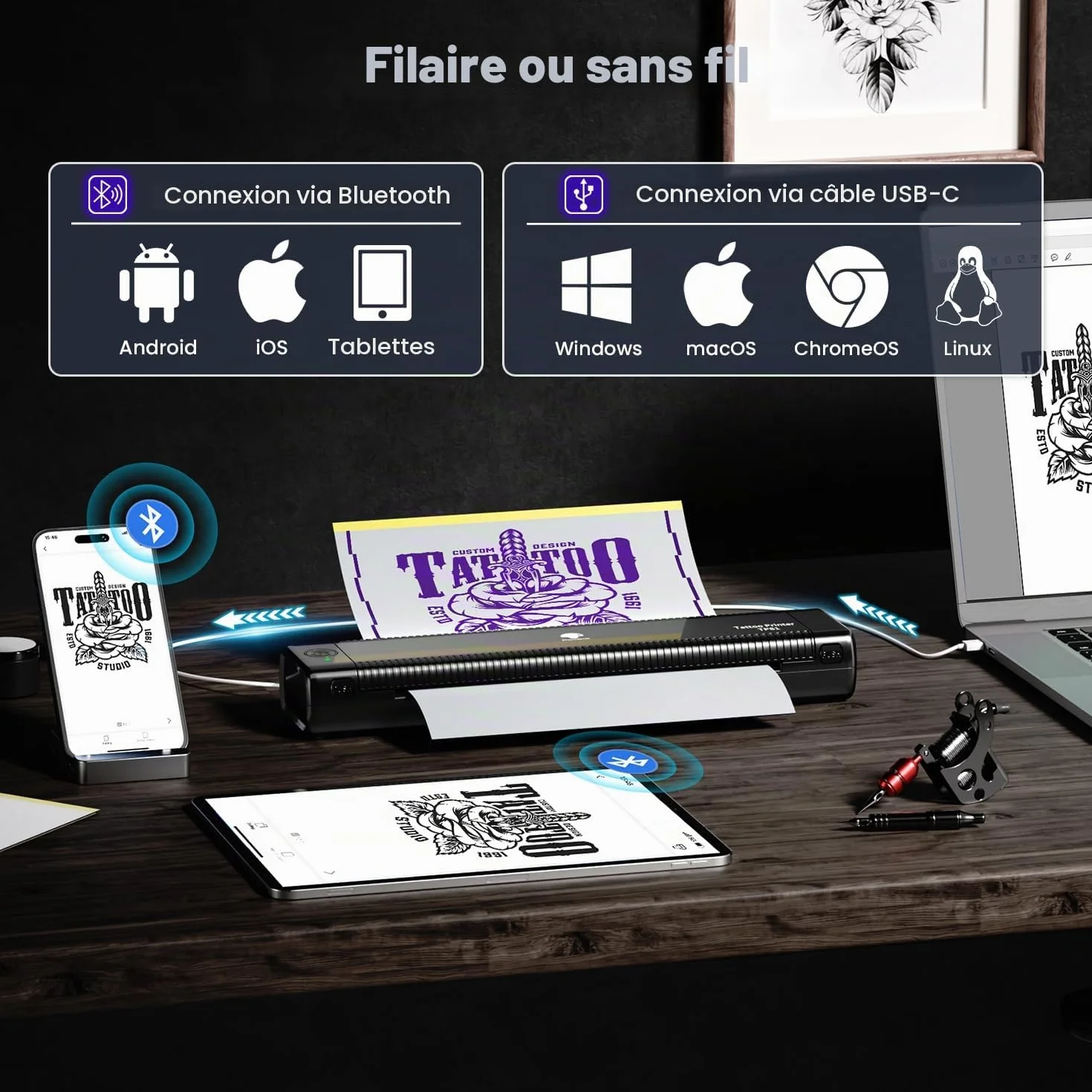 Phomemo TP81 Imprimante Thermique A4 Tatouage Stencil Compatible iOS Android Mac