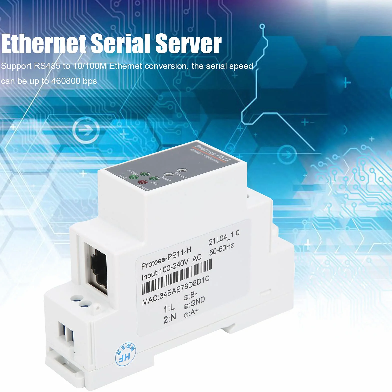 RS485 vers Serveur série Ethernet Montage sur Rail PE11-H Routeur 100-240VAC