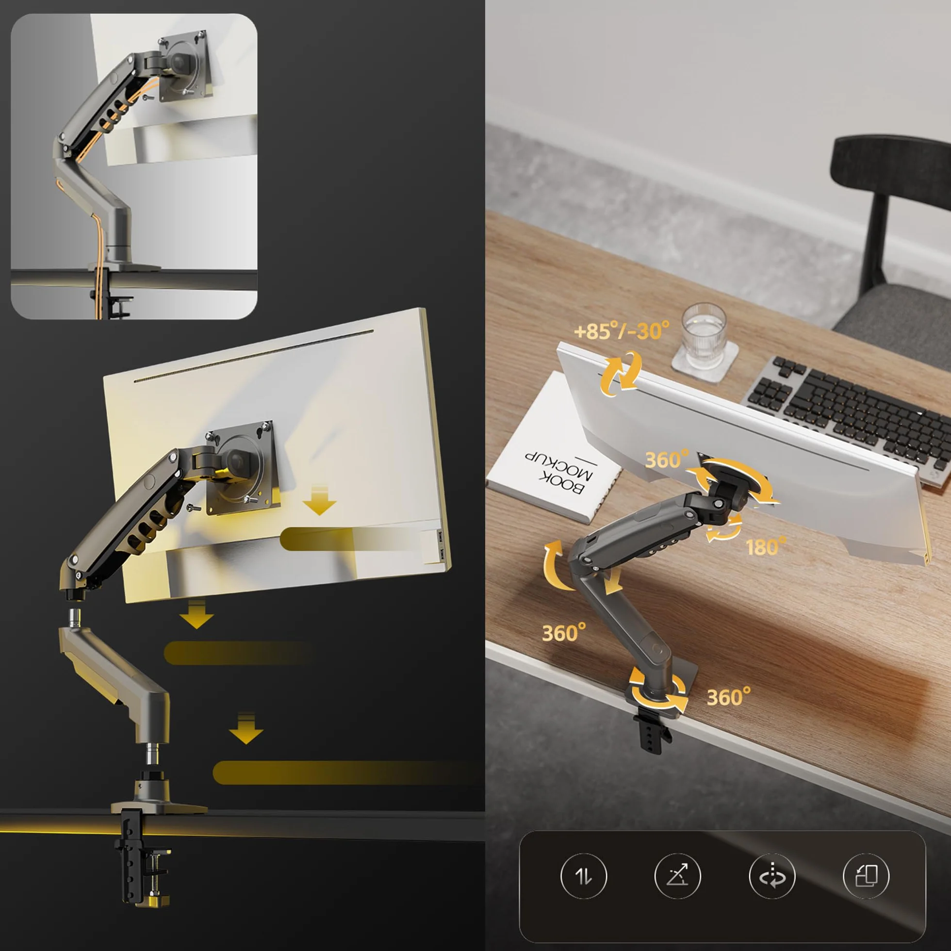 Ergosolid Bras Articulé Support Écran PC Moniteur 17-32 Pouces VESA 75mm 100mm Rotatif 360°