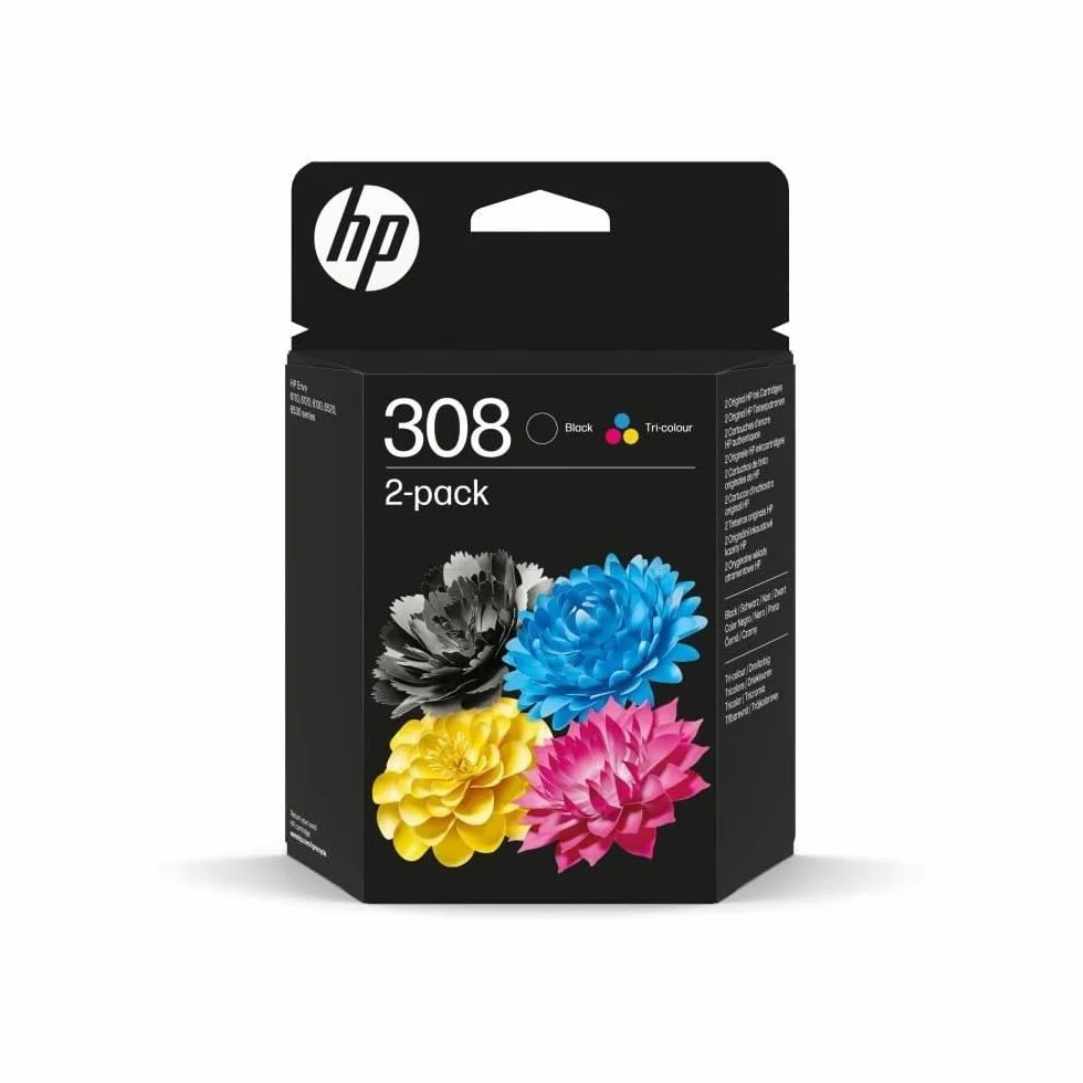 HP 308 Cartouches d’Encre Authentiques Noir/Trois Couleurs Pack de 2