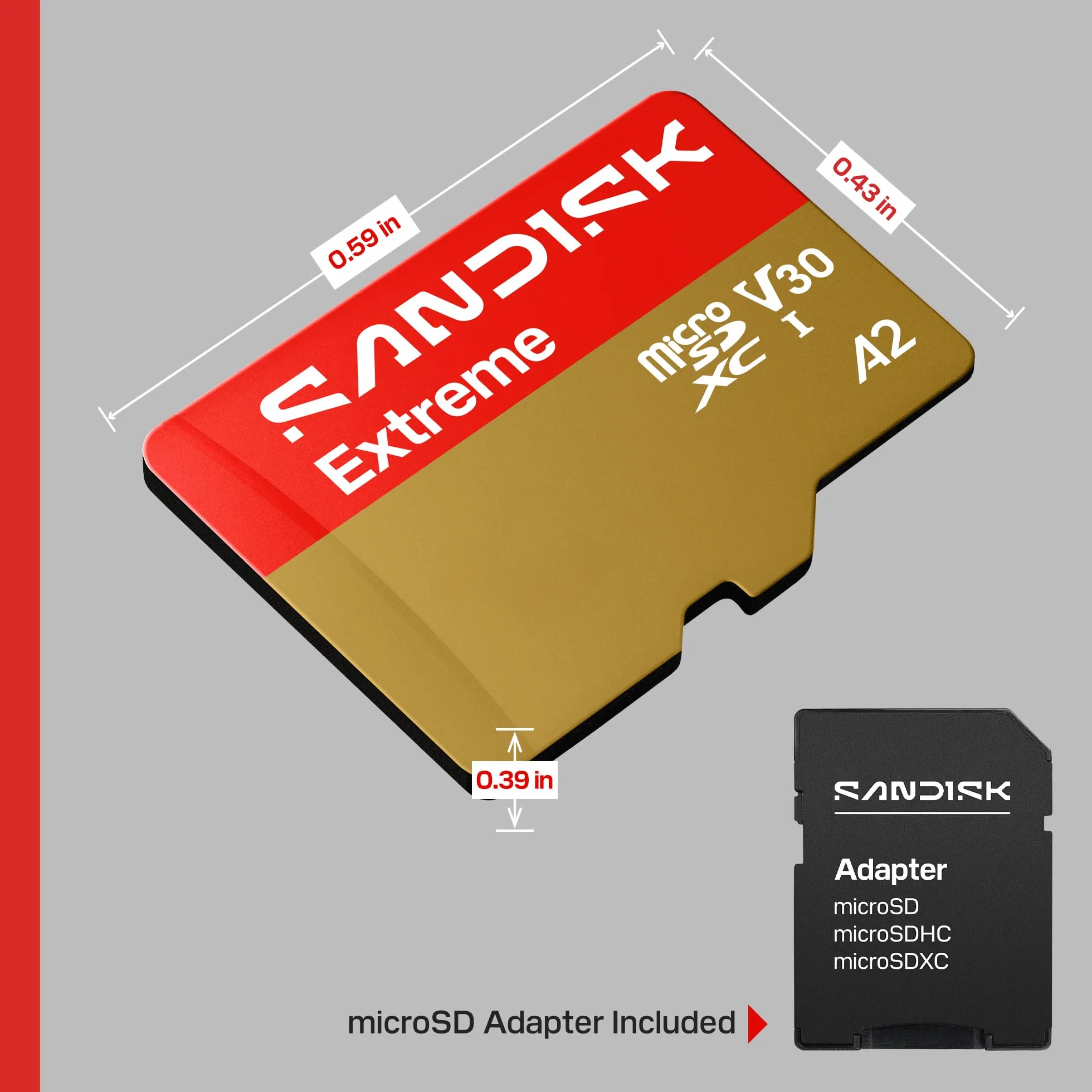 SANDISK Extreme Carte microSDHC UHS-I 256 Go + SD Adapter, 245 Mo/s Lecture, 170 Mo/s Écriture, C10, V30, U3, A2