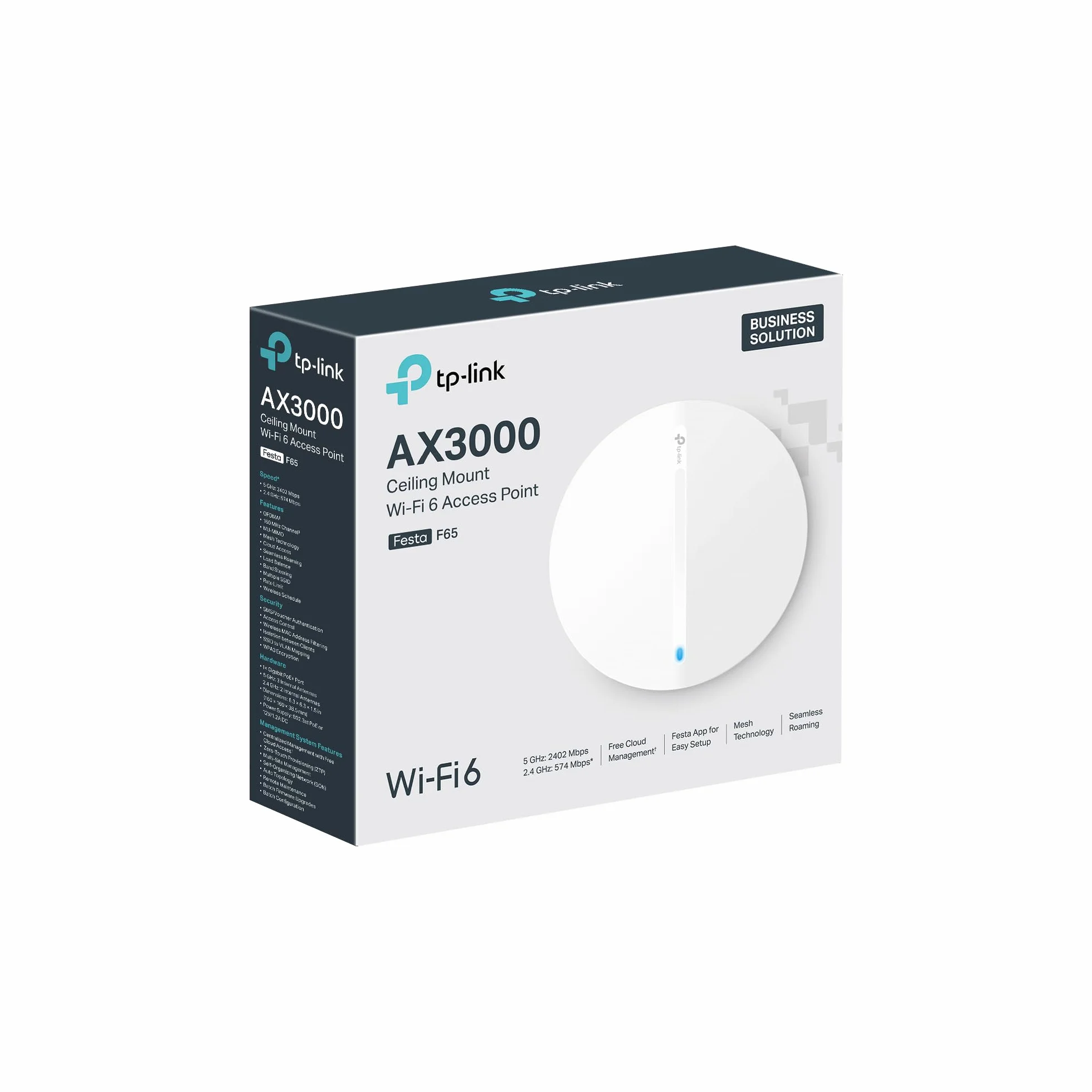 TP-Link Festa F65 Point d'accès WiFi 6 PoE AX3000Mbps, Port Gigabit, Gestion Cloud, WPA3