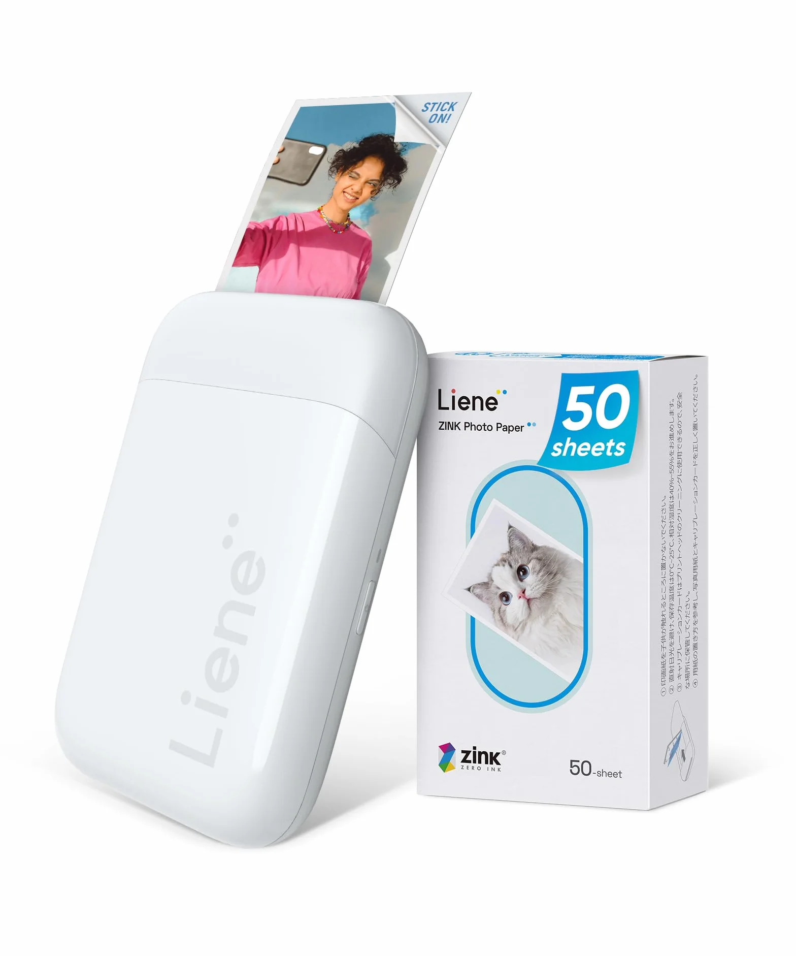 Liene Pearl K100 Mini Imprimante Photo Portable Bluetooth 5.0 50 Zink Papiers à Dos Collant Blanc