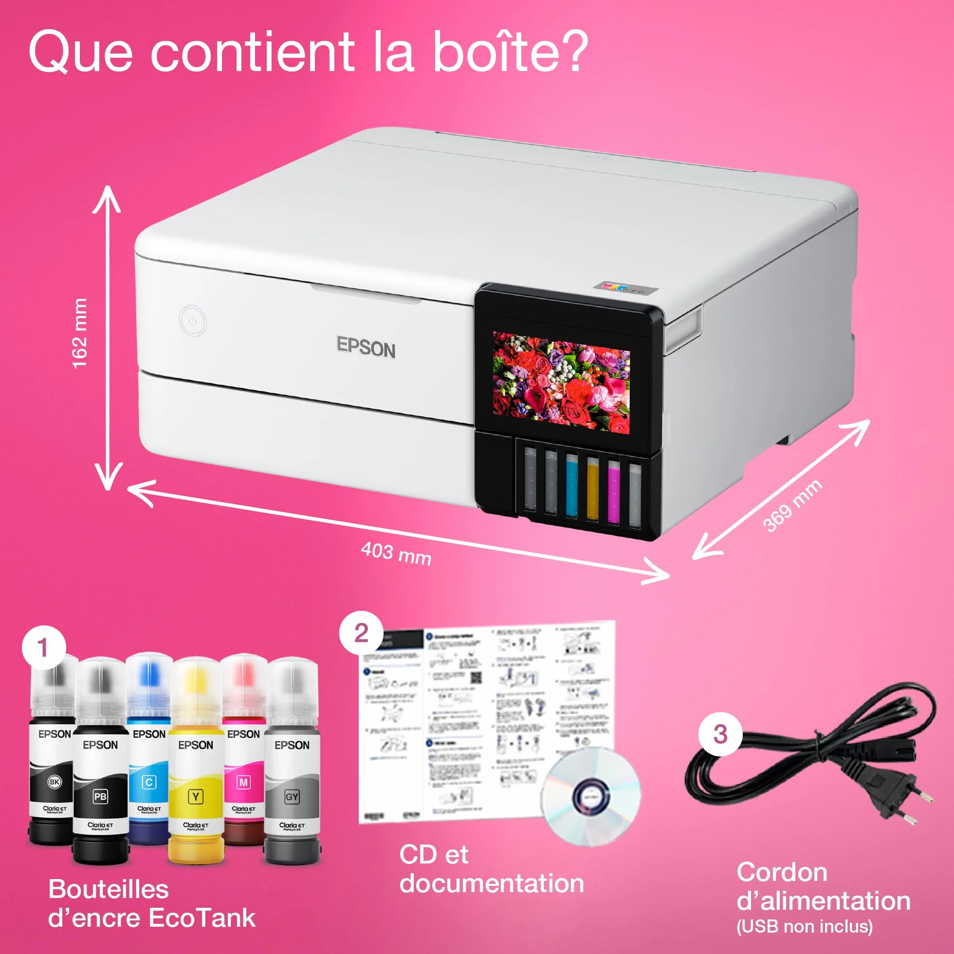 Imprimante photo A4 EcoTank ET-8500 avec réservoir d’encre Wi-Fi