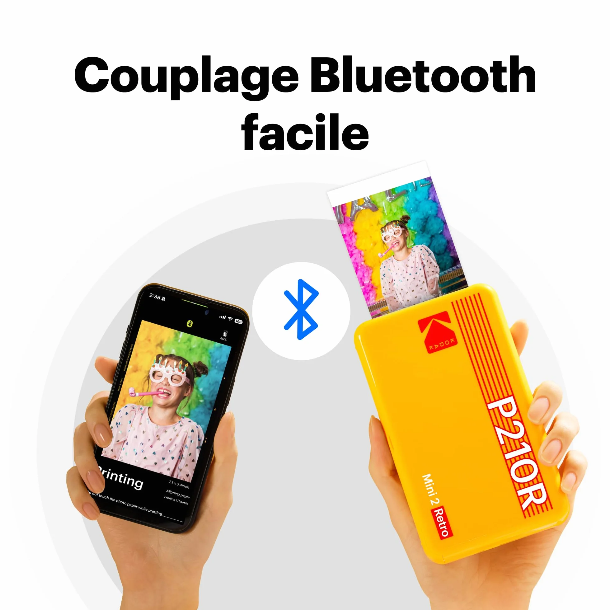 KODAK Mini 2 Retro Imprimante Photo 5,3 x 8,6 cm, 38 Feuilles, Bluetooth, Sublimation 4PASS, Blanc