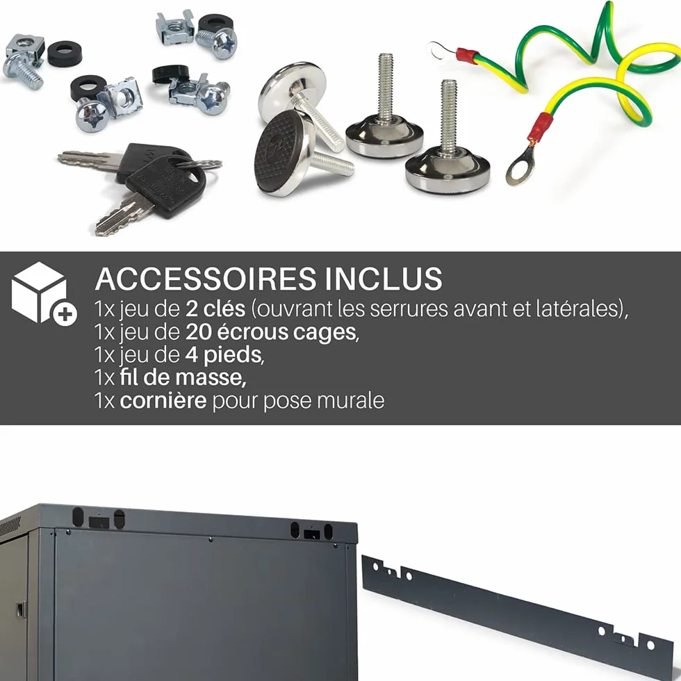 WAYTEX Coffret Armoire Réseau 19 Pouces 6U 600x450x368mm Noir Mural Porte Vitrée Serrure