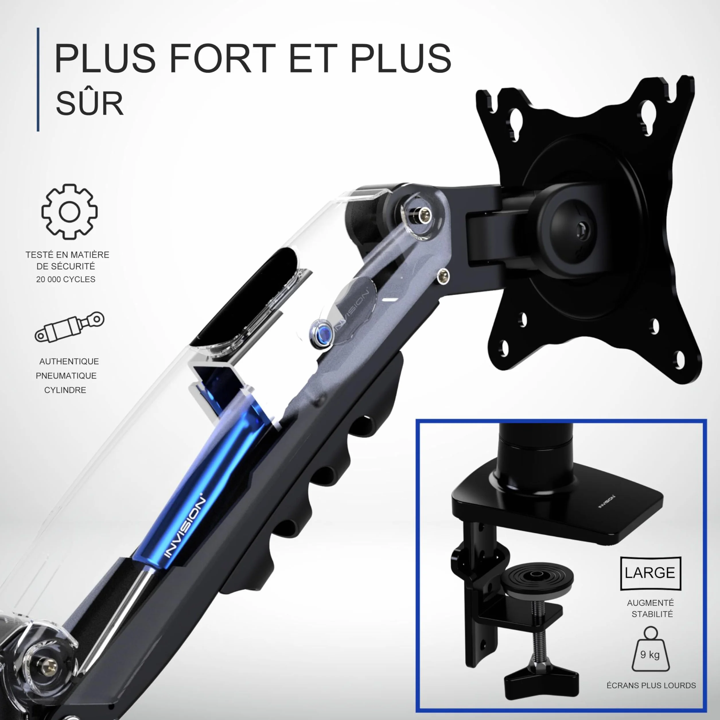 Invision Support Écran PC 19-32 Pouces Bras VESA 75/100mm Réglage Hauteur Incline Pivote Tourne Pince Bureau 2-9kg MX200